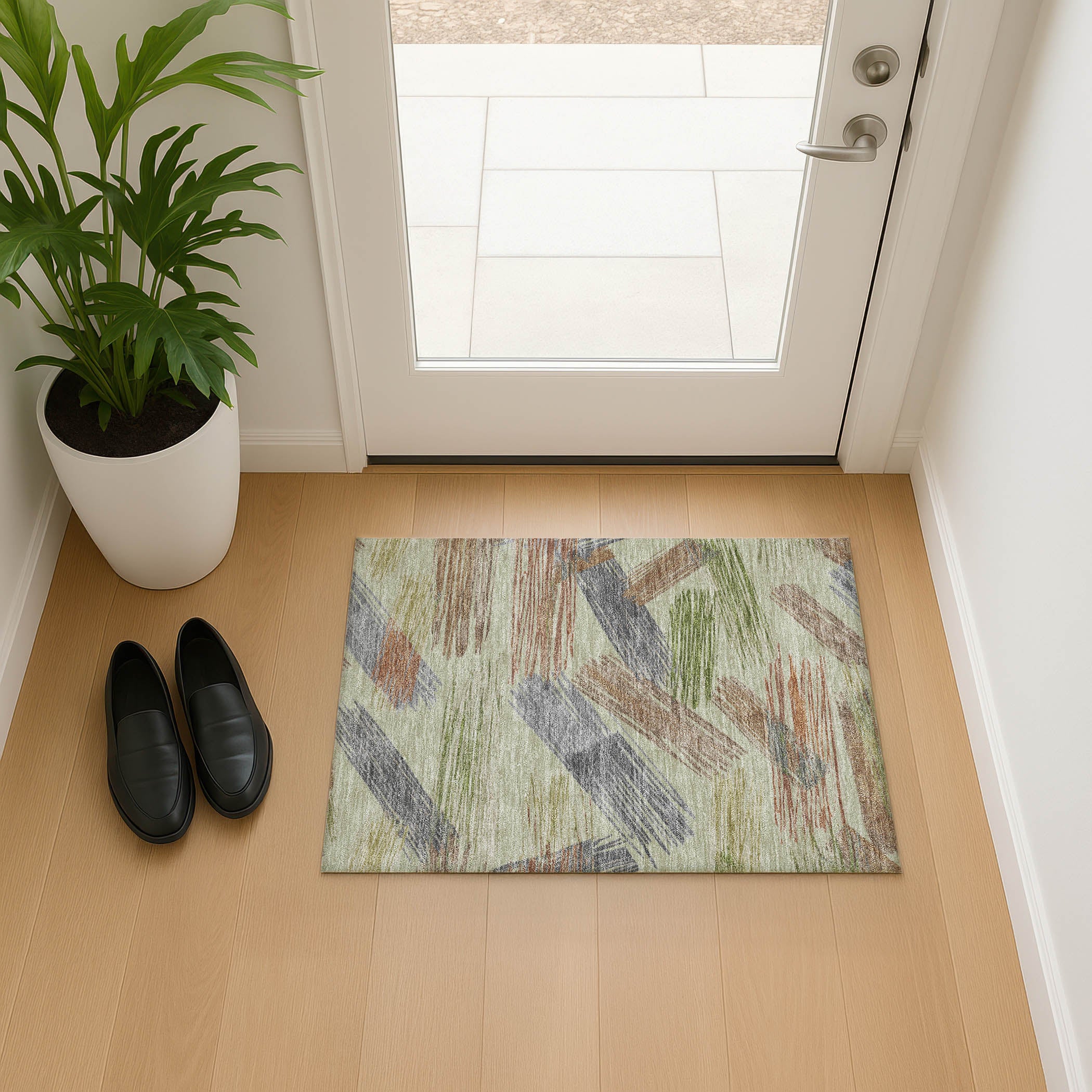 Bruges Machine Washable Transitional Aloe Green Rug 1'8" x 2'6" #shape_Rectangle