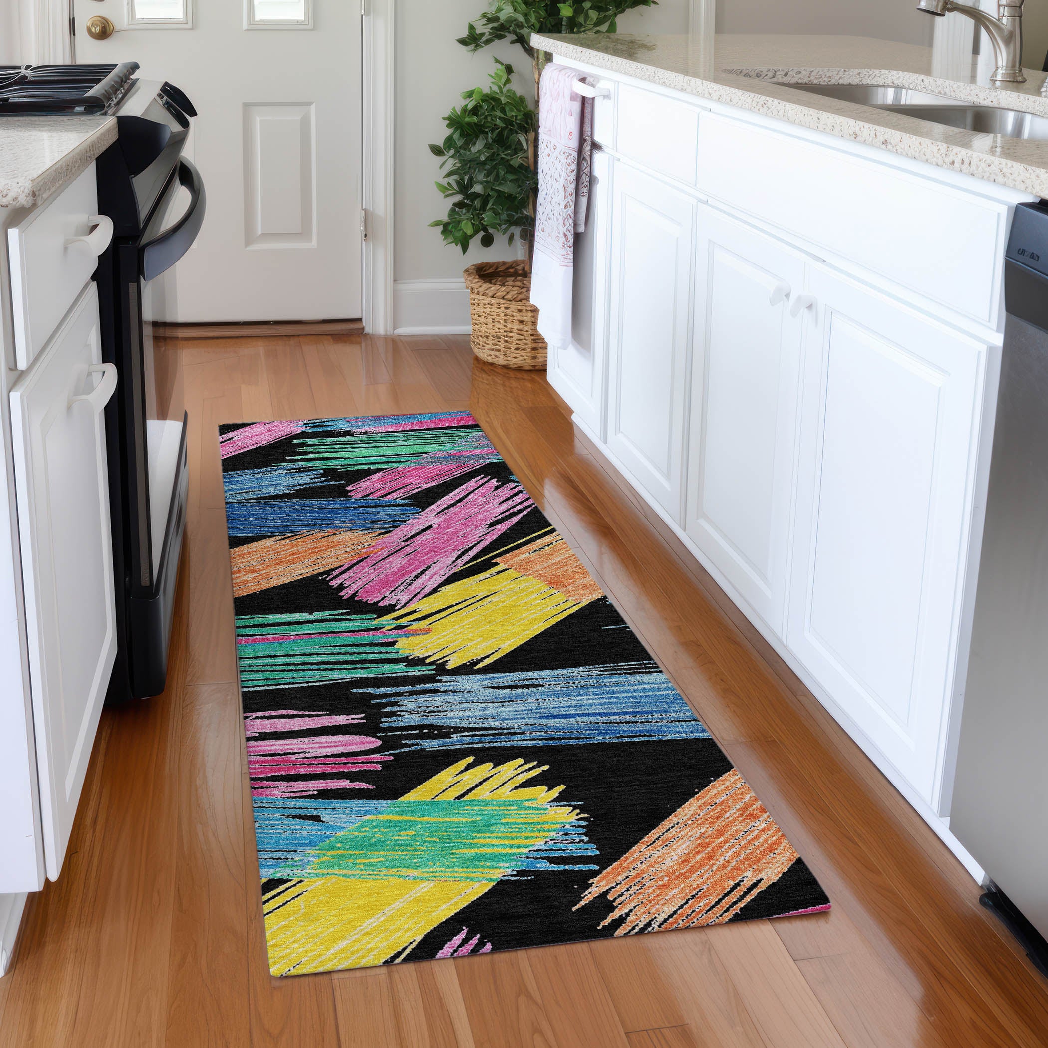 Bruges Machine Washable Transitional Black Rug 2'3" x 7'6" #shape_Runner