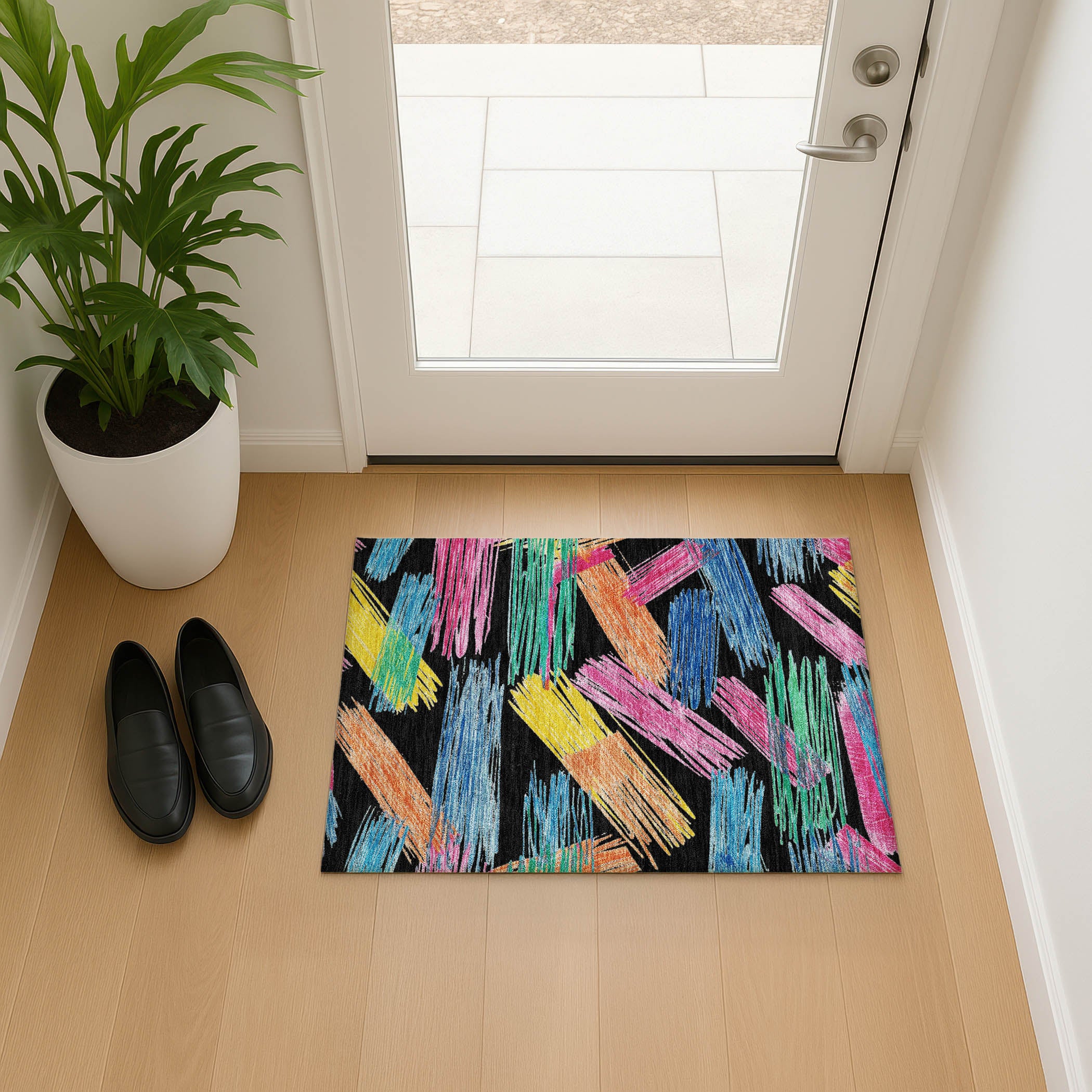 Bruges Machine Washable Transitional Black Rug 1'8" x 2'6" #shape_Rectangle