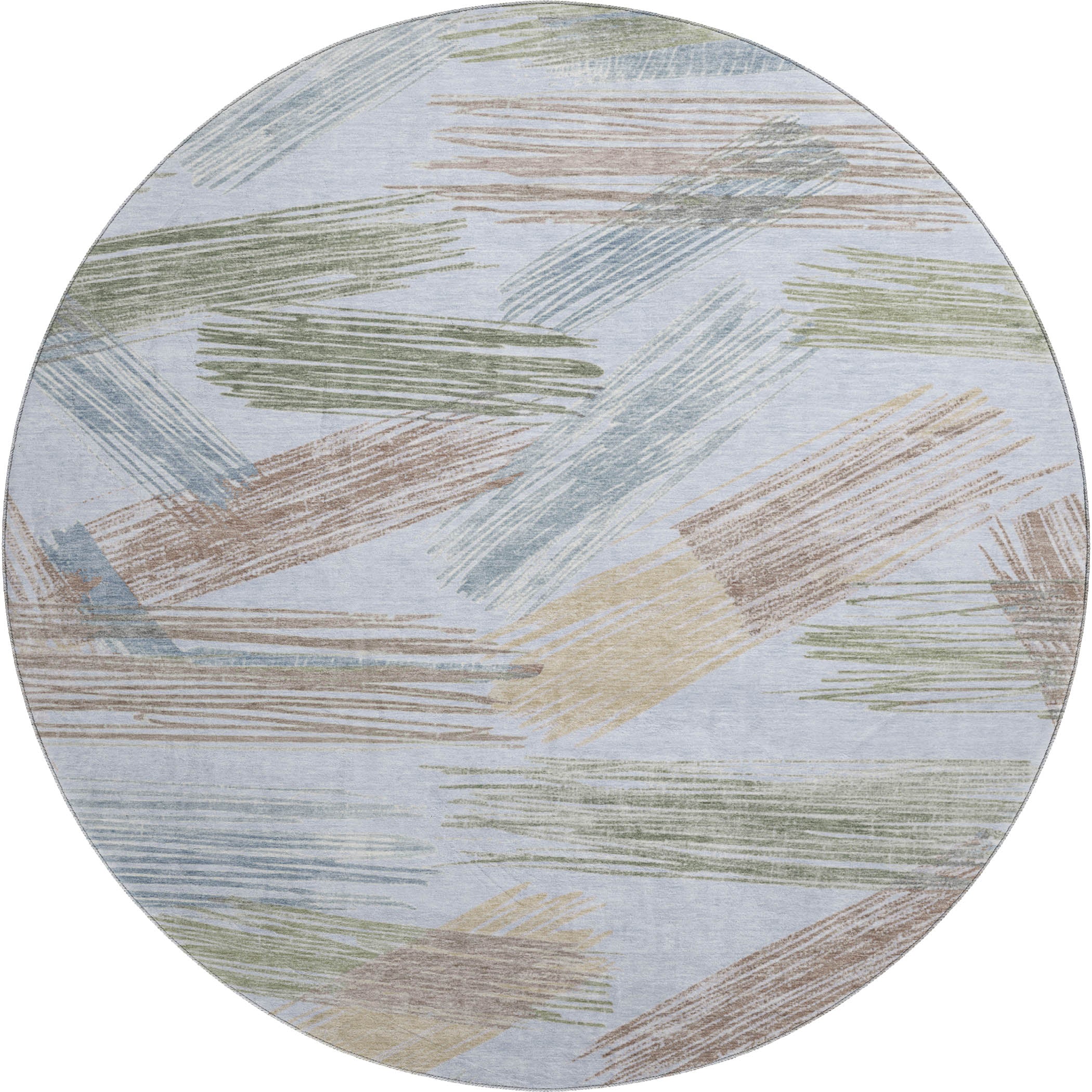 Bruges Machine Washable Transitional Sky Blue Rug 8' x 8' #shape_Round