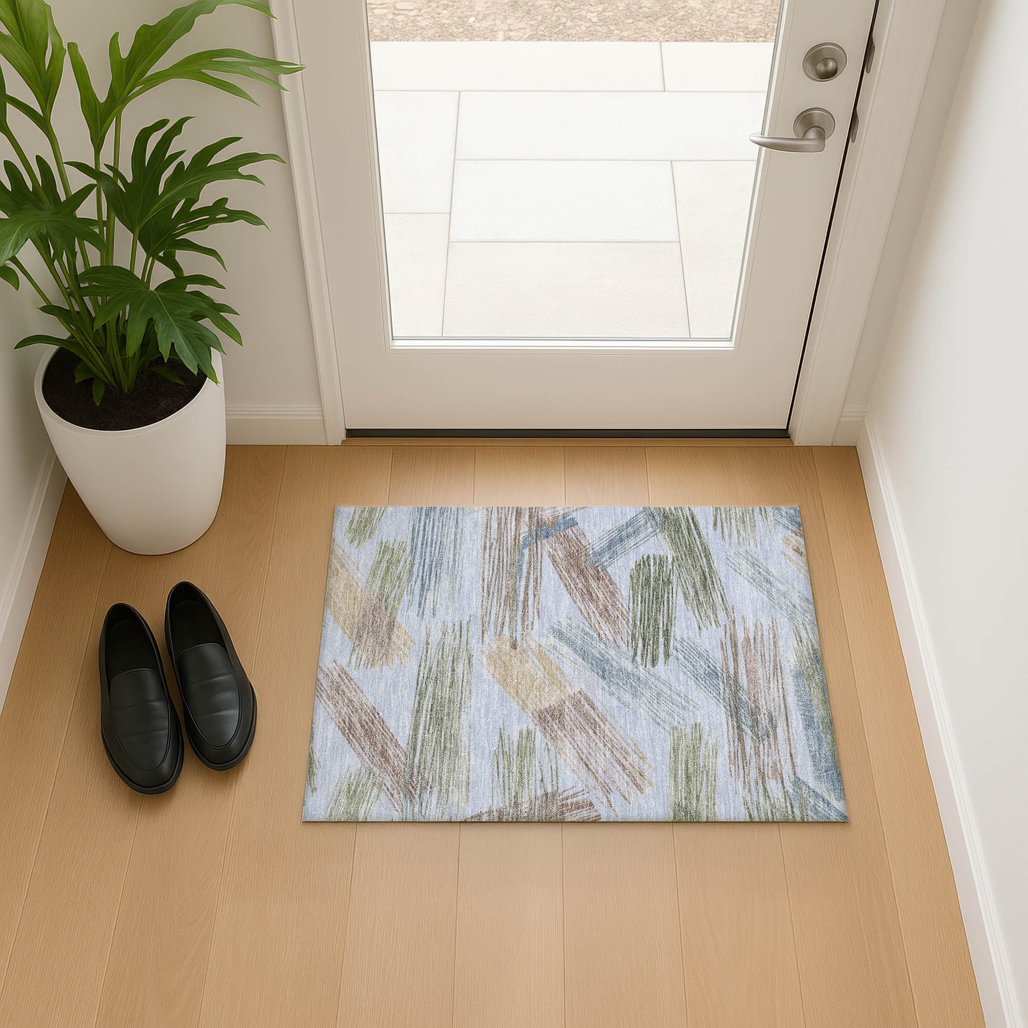 Bruges Machine Washable Transitional Sky Blue Rug 1'8" x 2'6" #shape_Rectangle