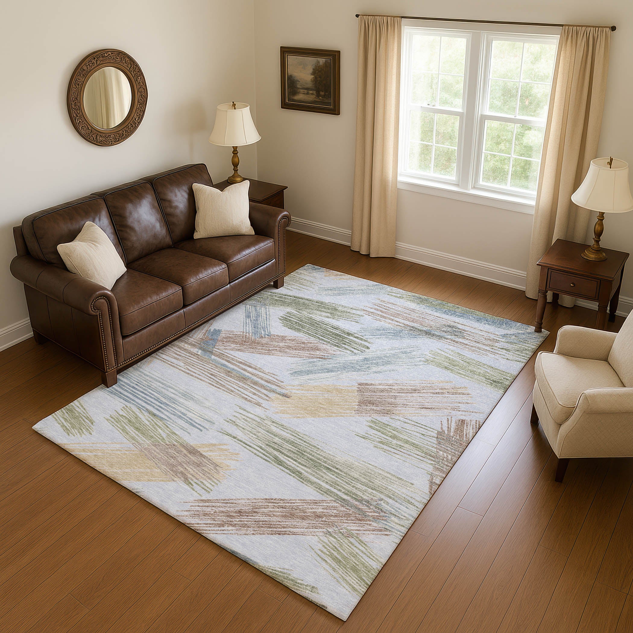 Bruges Machine Washable Transitional Sky Blue Rug 2'6" x 3'10" #shape_Rectangle