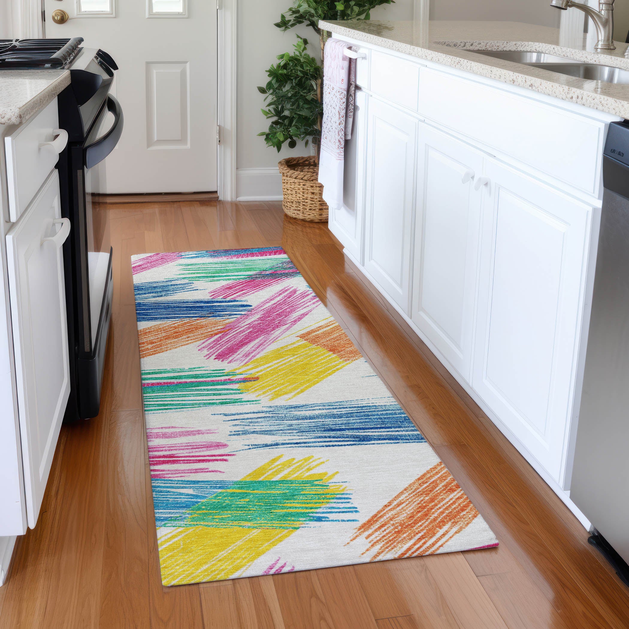 Bruges Machine Washable Transitional White Ivory Rug 2'3" x 7'6" #shape_Runner