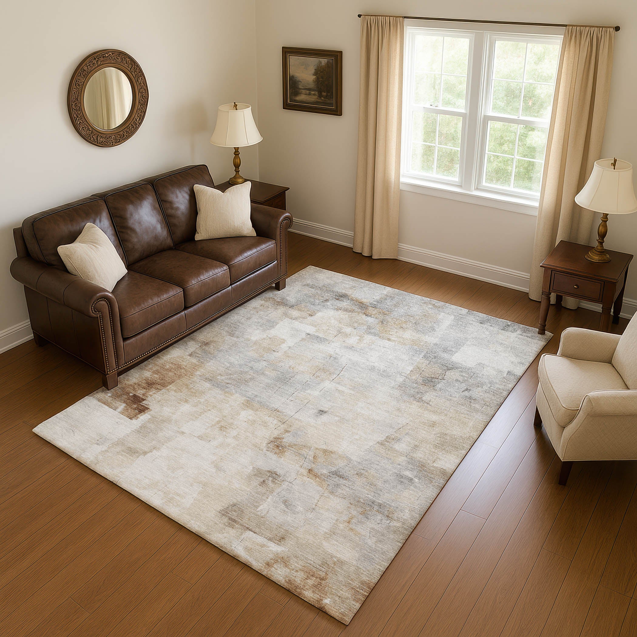 Dublin Machine Washable Transitional Beige Brown Rug 2'6" x 3'10" #shape_Rectangle