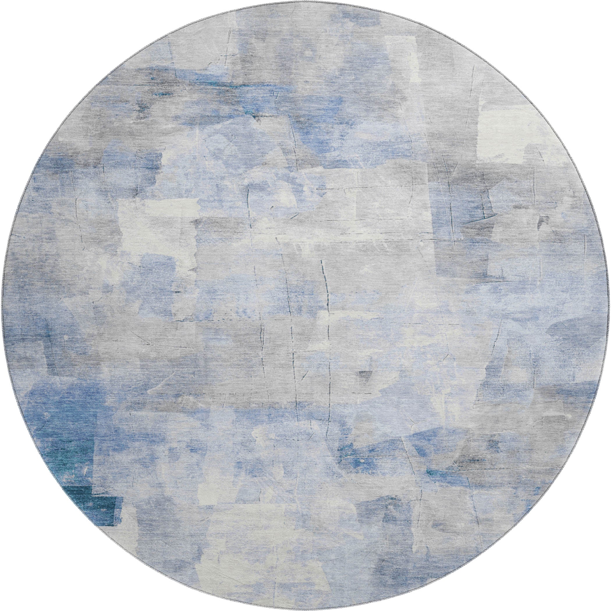 Dublin Machine Washable Transitional Denim Blue Rug 8' x 8' #shape_Round