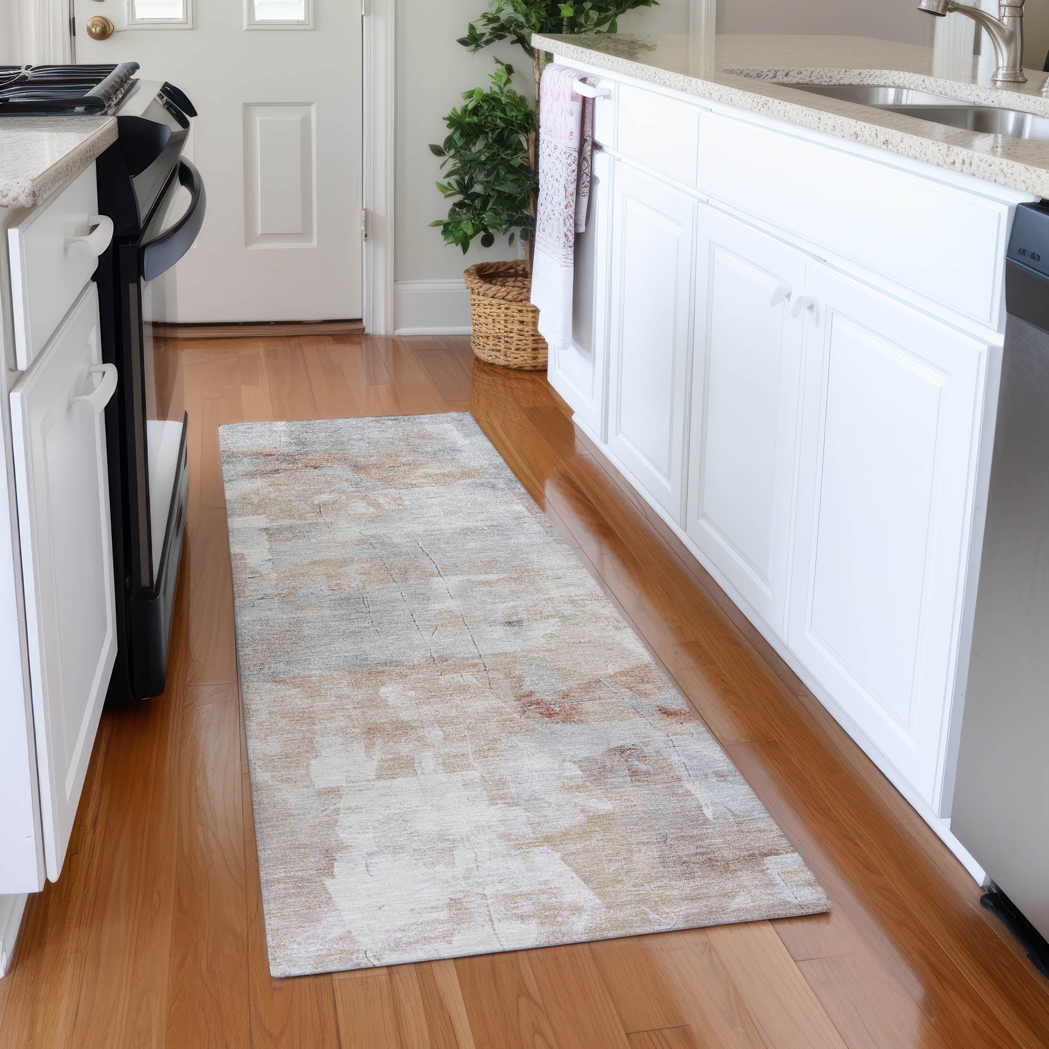Dublin Machine Washable Transitional Paprika Orange Rug 2'3" x 7'6" #shape_Runner