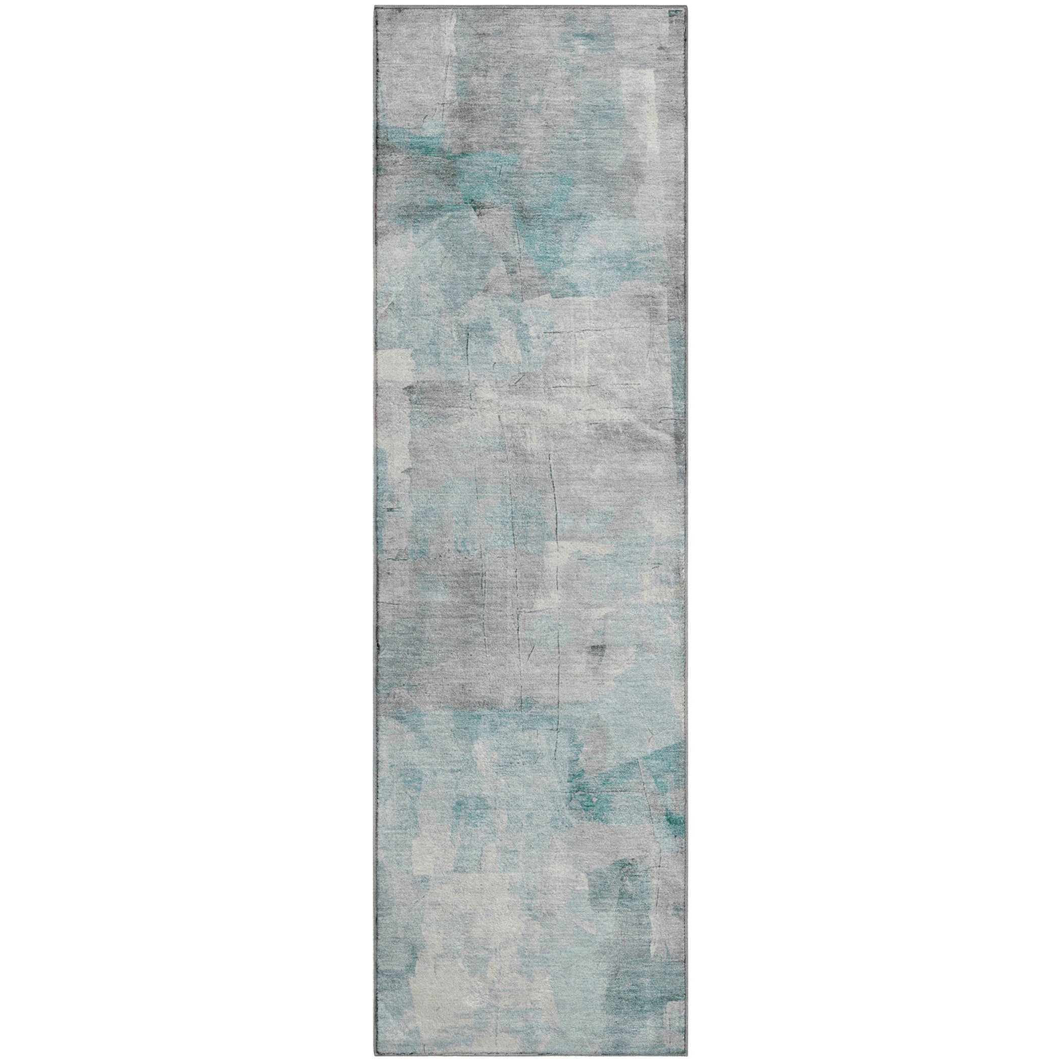 Dublin Machine Washable Transitional Teal Rug 2'3" x 7'6" #shape_Runner