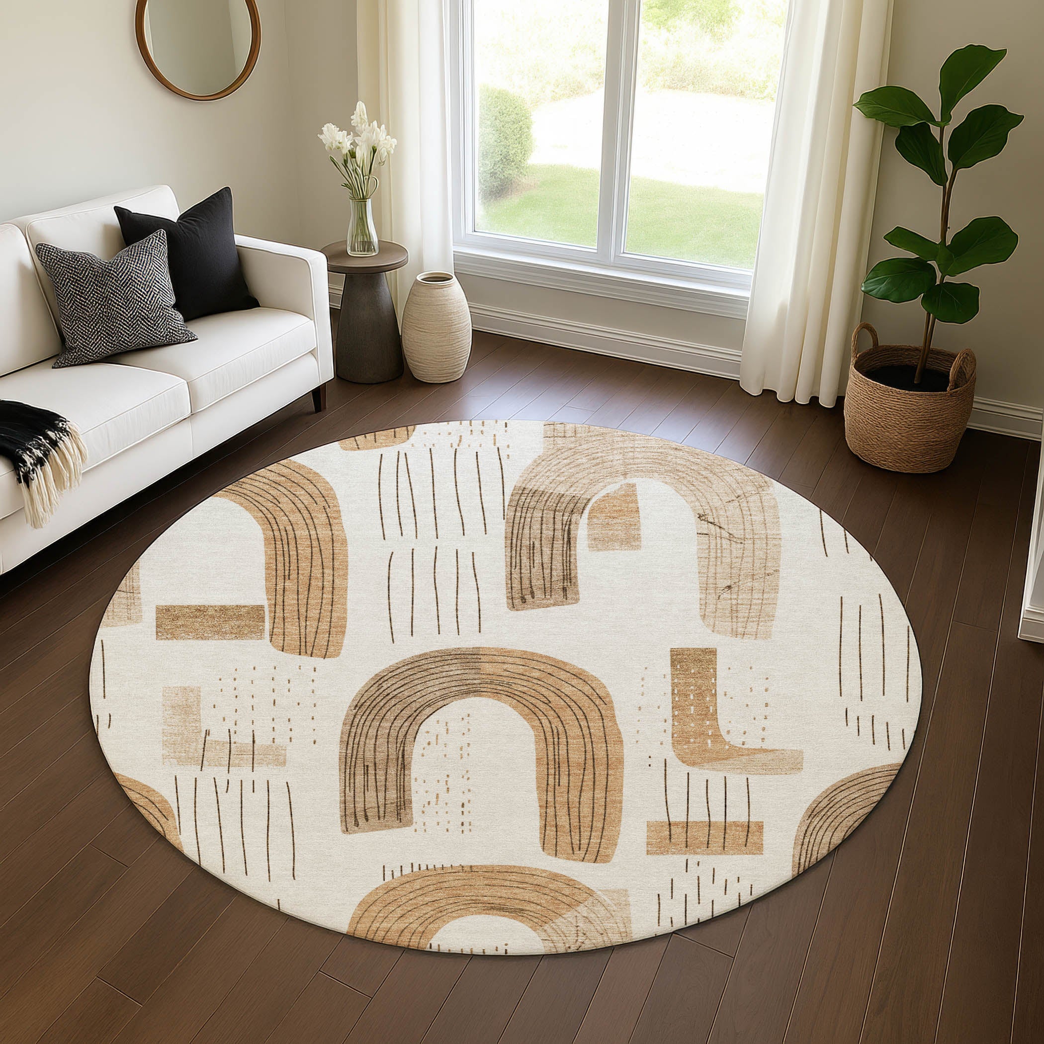 Sarajevo Machine Washable Transitional Ivory Rug 8' x 8' #shape_Round