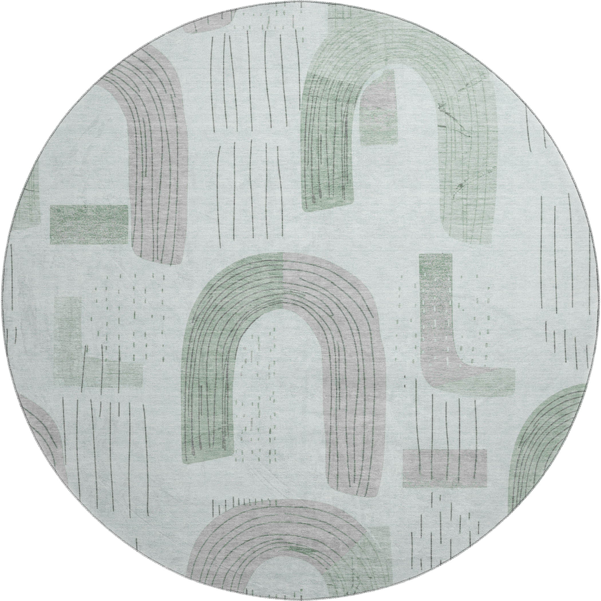 Sarajevo Machine Washable Transitional Mint Green Rug 8' x 8' #shape_Round