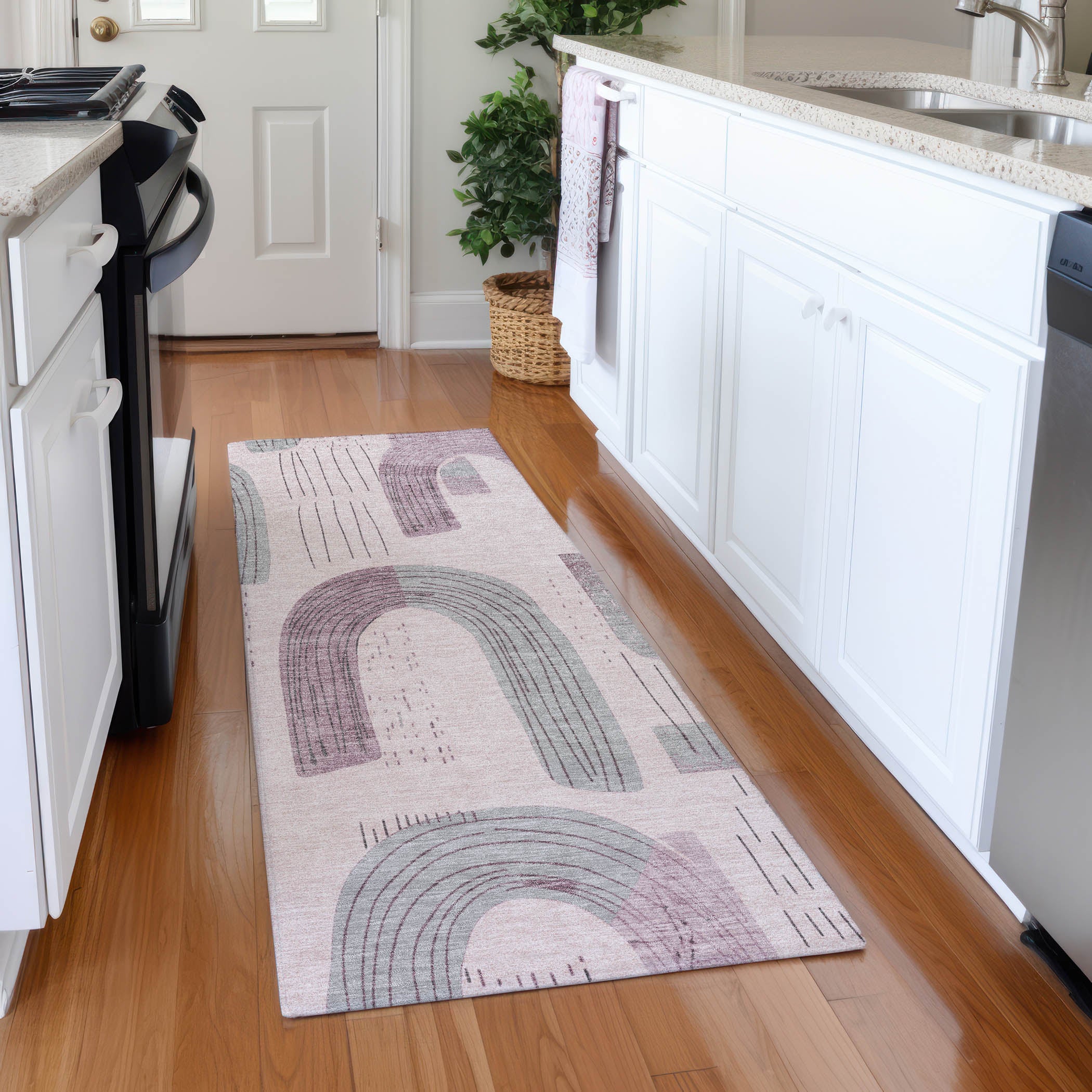 Sarajevo Machine Washable Transitional Pink Rug 2'3" x 7'6" #shape_Runner