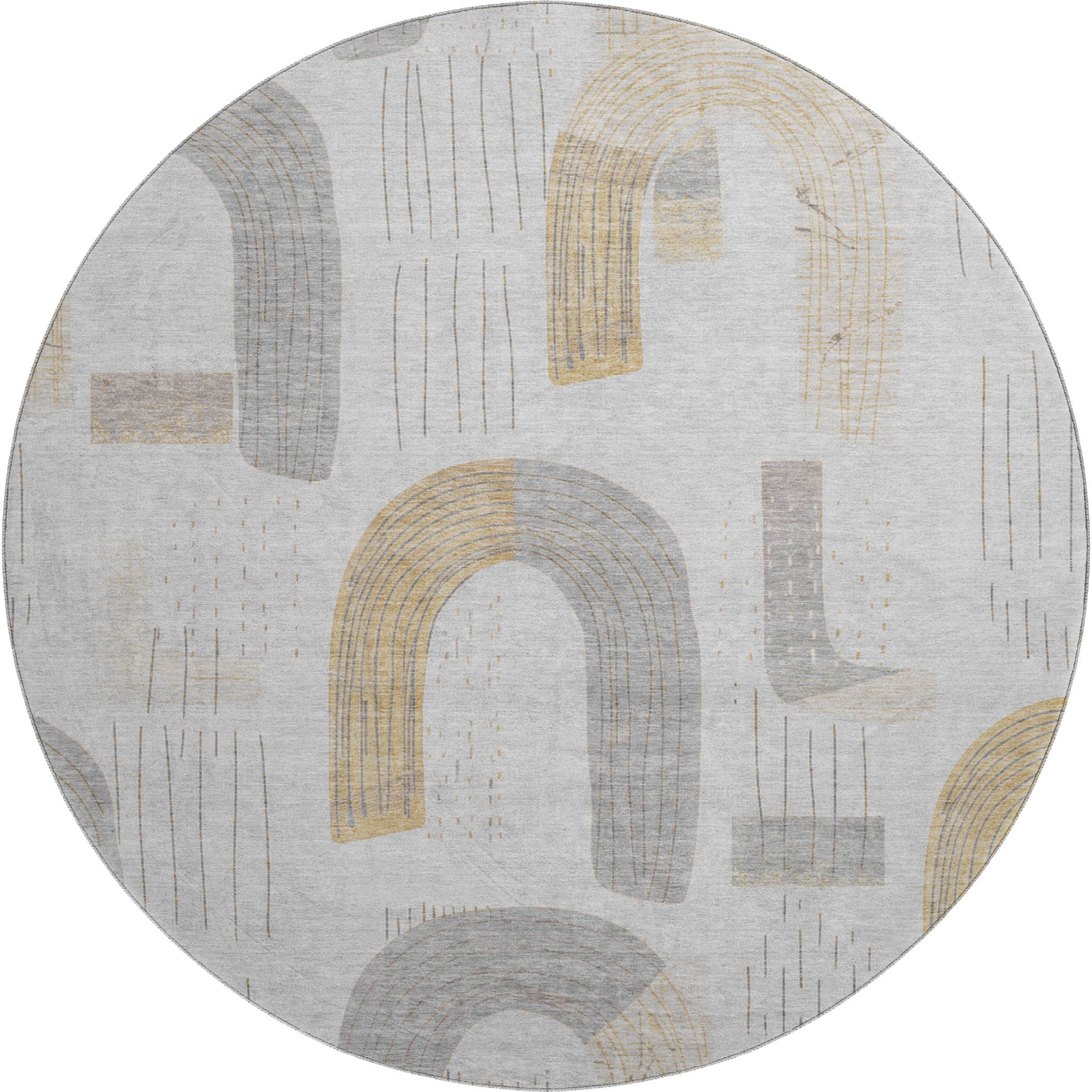 Sarajevo Machine Washable Transitional Silver Gray Rug 8' x 8' #shape_Round