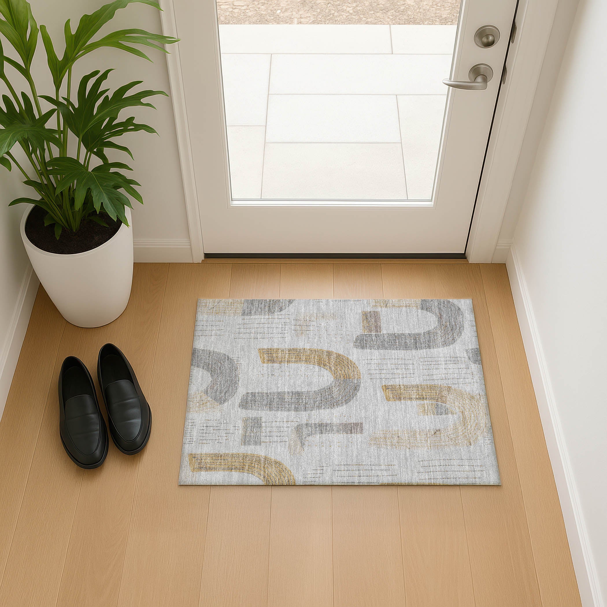 Sarajevo Machine Washable Transitional Silver Gray Rug 1'8" x 2'6" #shape_Rectangle
