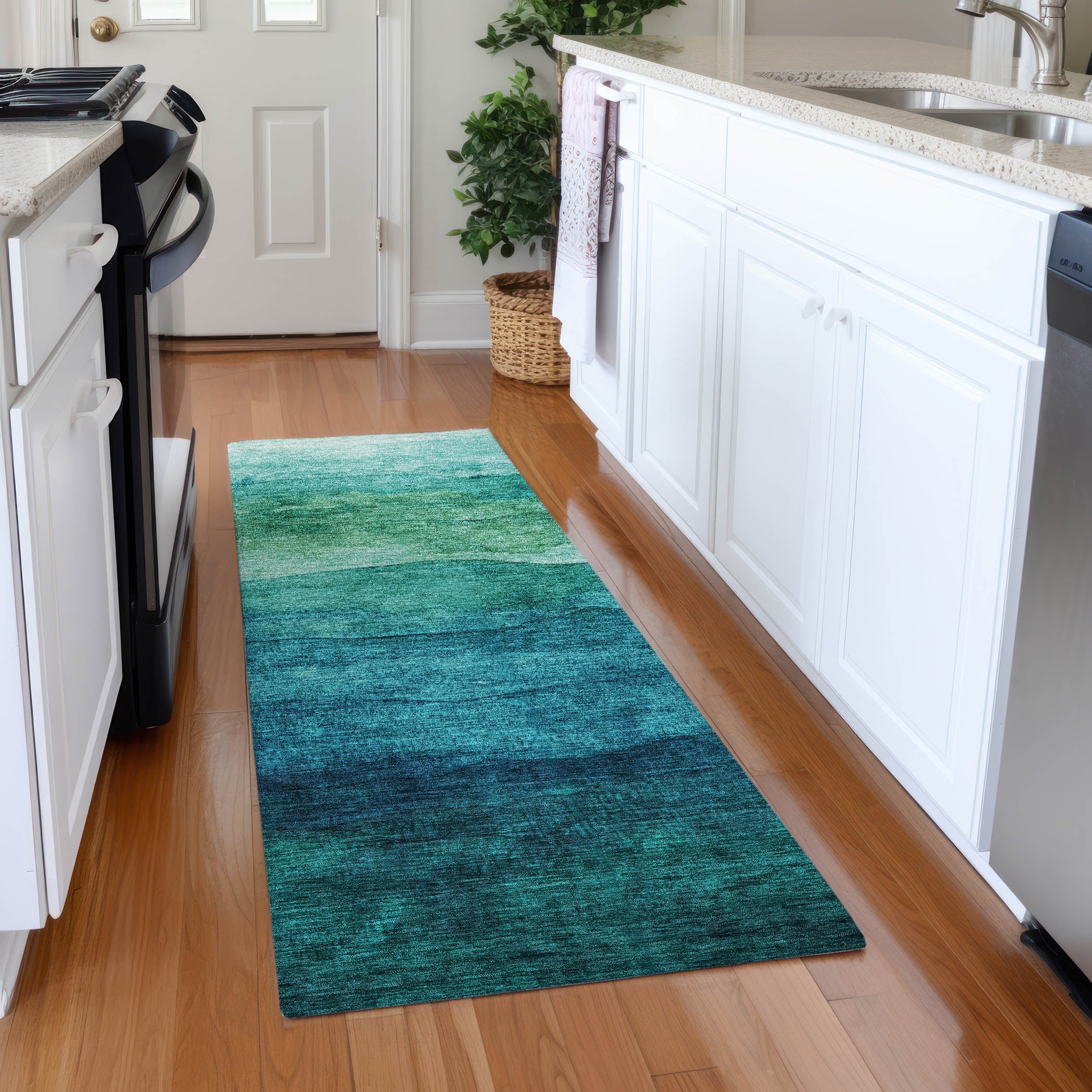 Jaipur Machine Washable Transitional Teal Rug 2'3" x 7'6" #shape_Runner