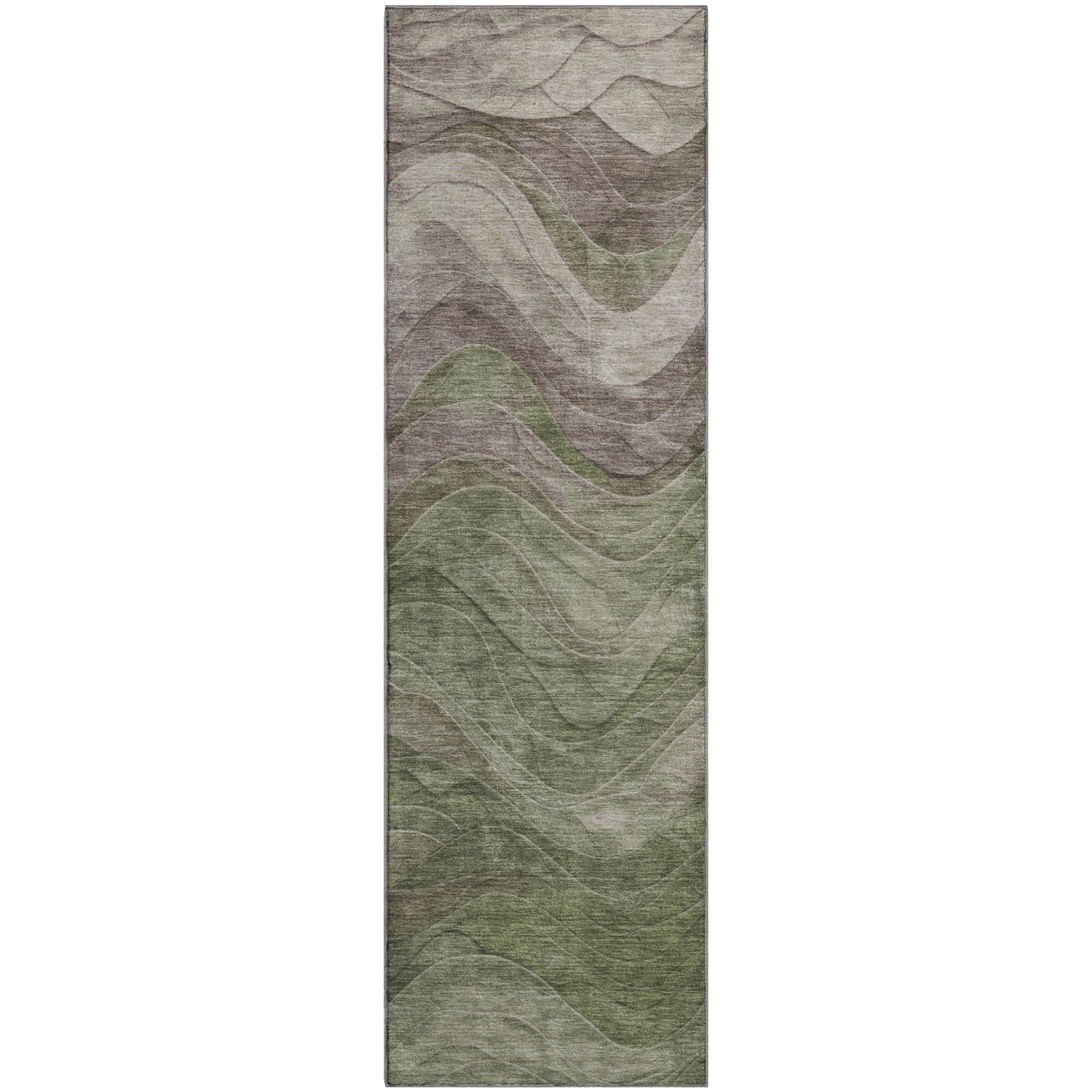 Hoi An Machine Washable Transitional Green Rug 2'3" x 7'6" #shape_Runner