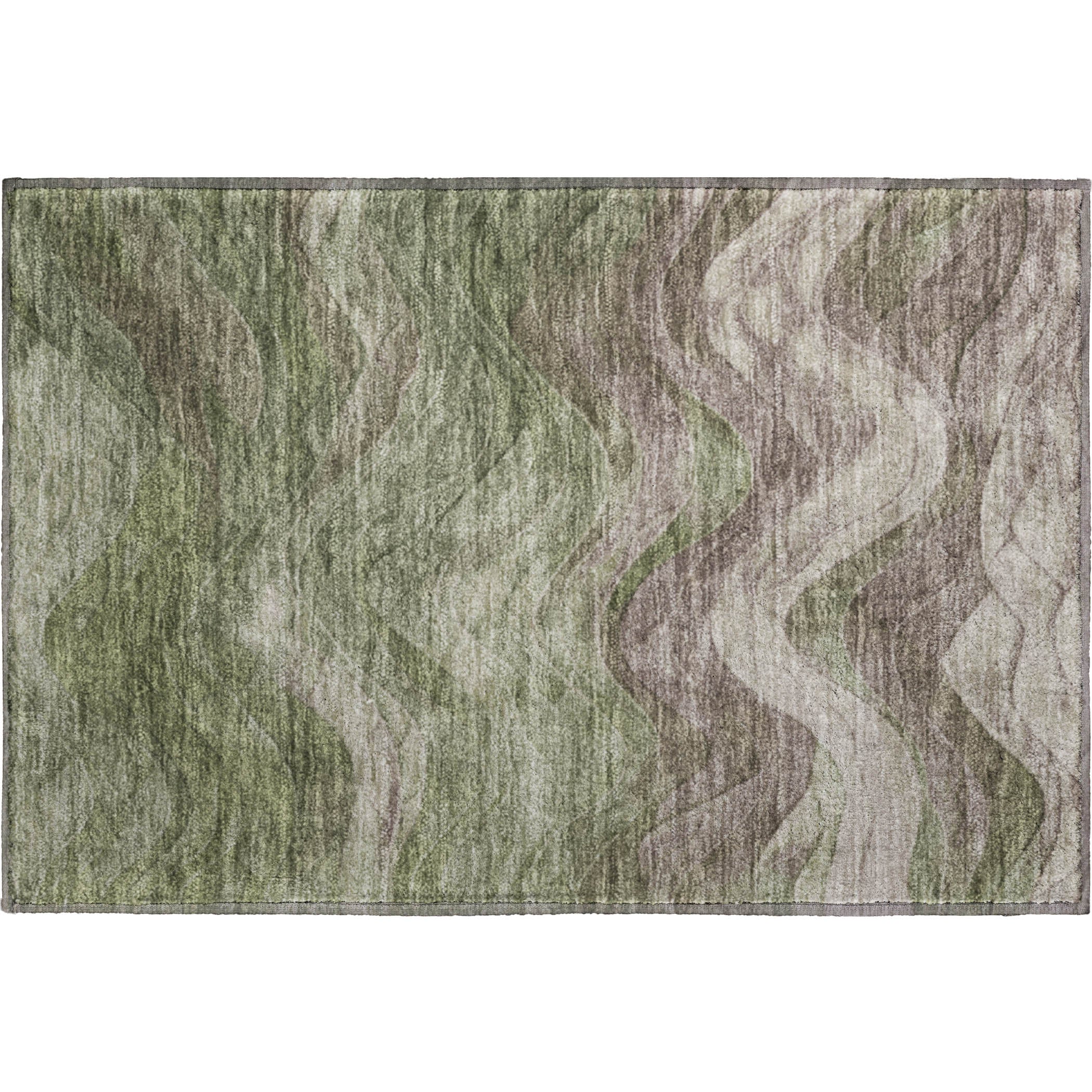 Hoi An Machine Washable Transitional Green Rug 1'8" x 2'6" #shape_Rectangle