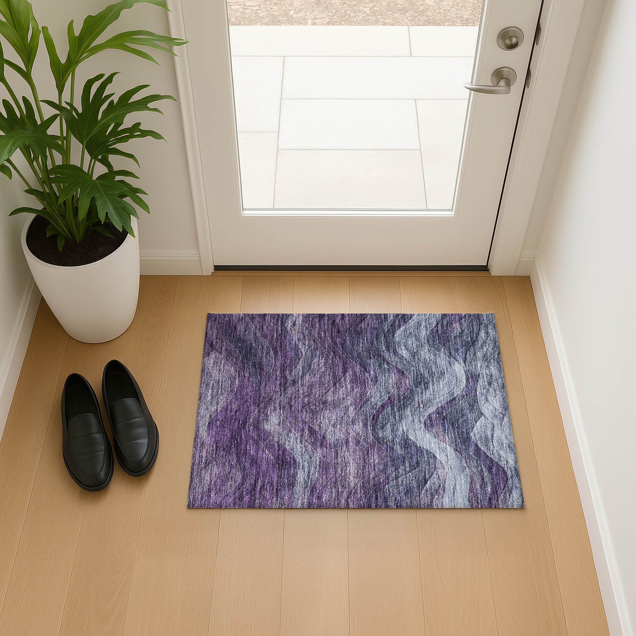 Hoi An Machine Washable Transitional Purple Rug 1'8" x 2'6" #shape_Rectangle