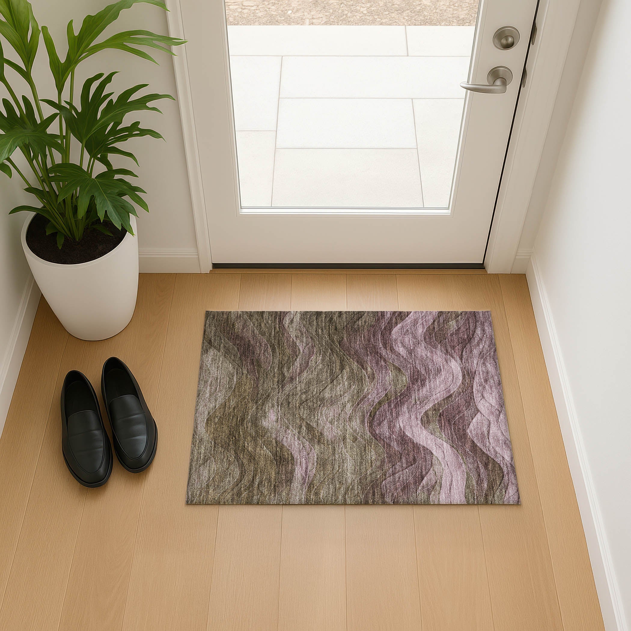 Hoi An Machine Washable Transitional Taupe Brown Rug 1'8" x 2'6" #shape_Rectangle