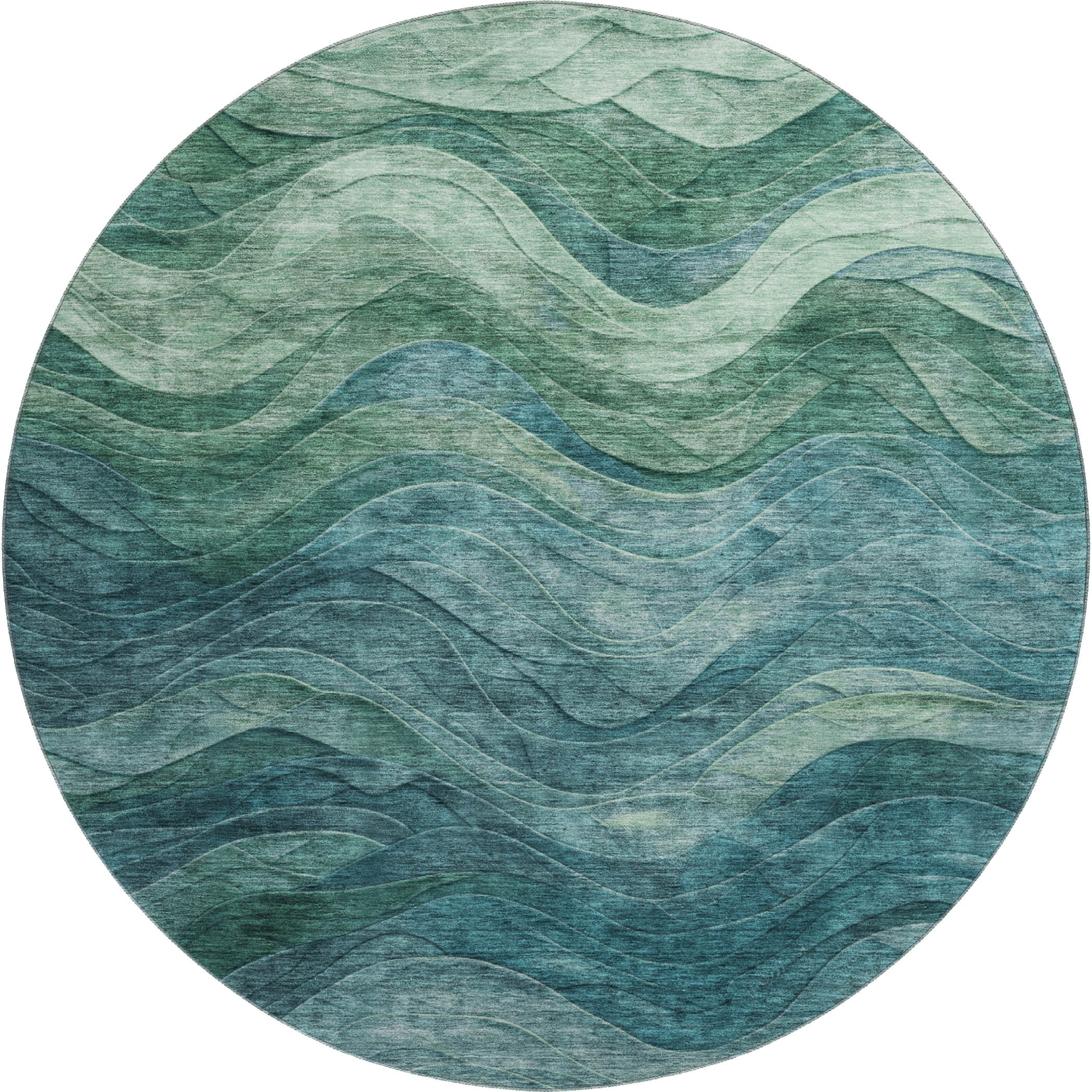 Hoi An Machine Washable Transitional Teal Rug 8' x 8' #shape_Round