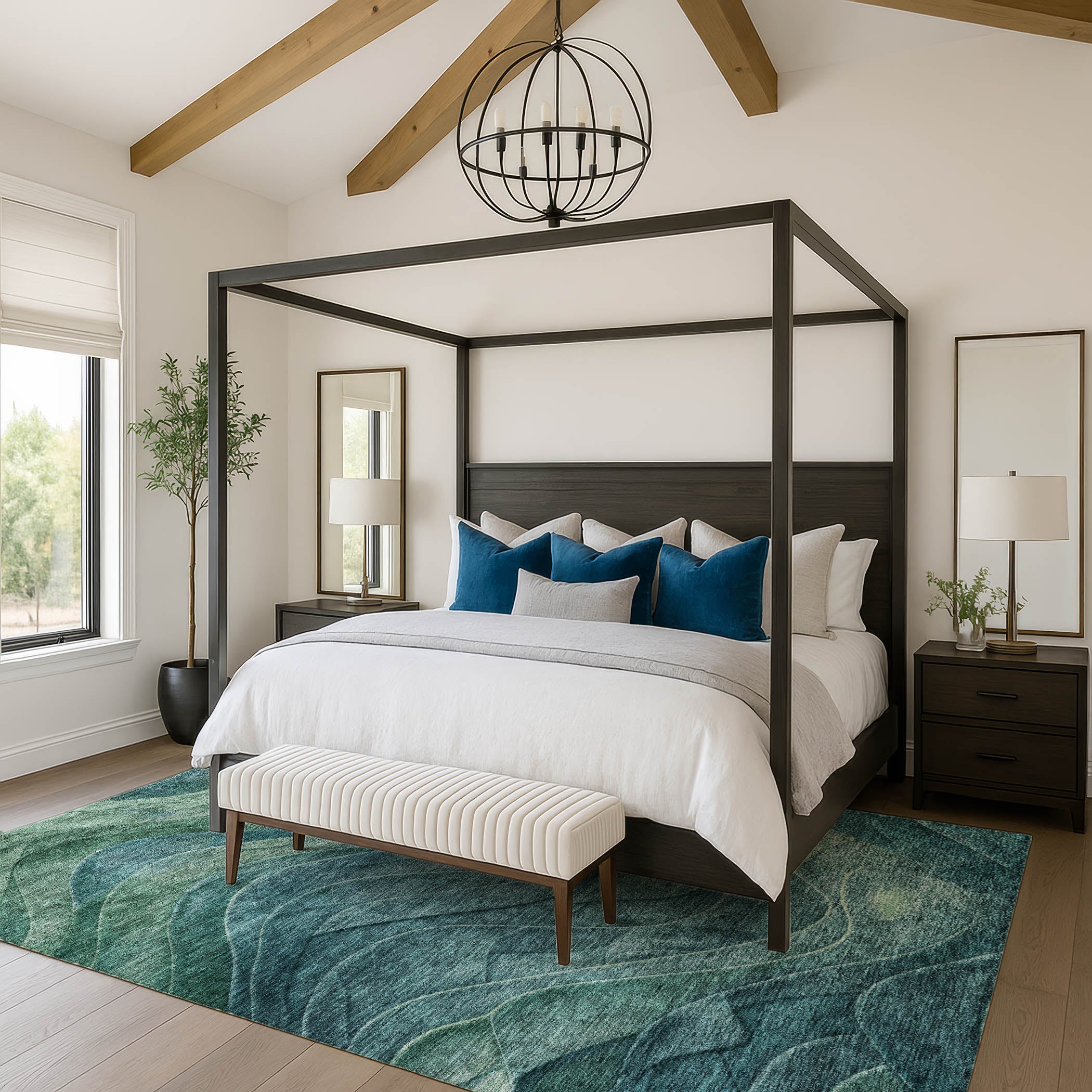Hoi An Machine Washable Transitional Teal Rug 2'6" x 3'10" #shape_Rectangle