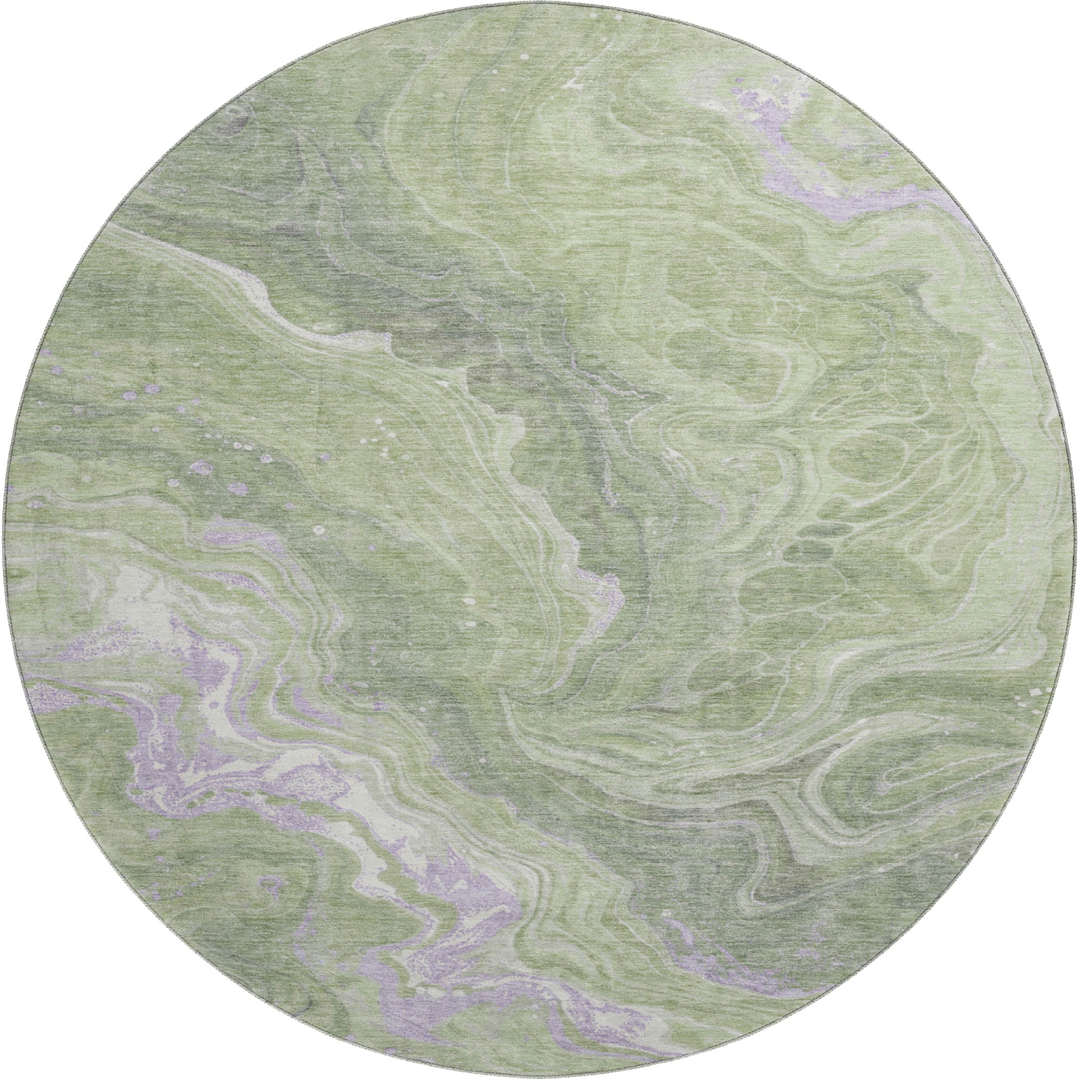 Lima Machine Washable Transitional Aloe Green Rug 8' x 8' #shape_Round