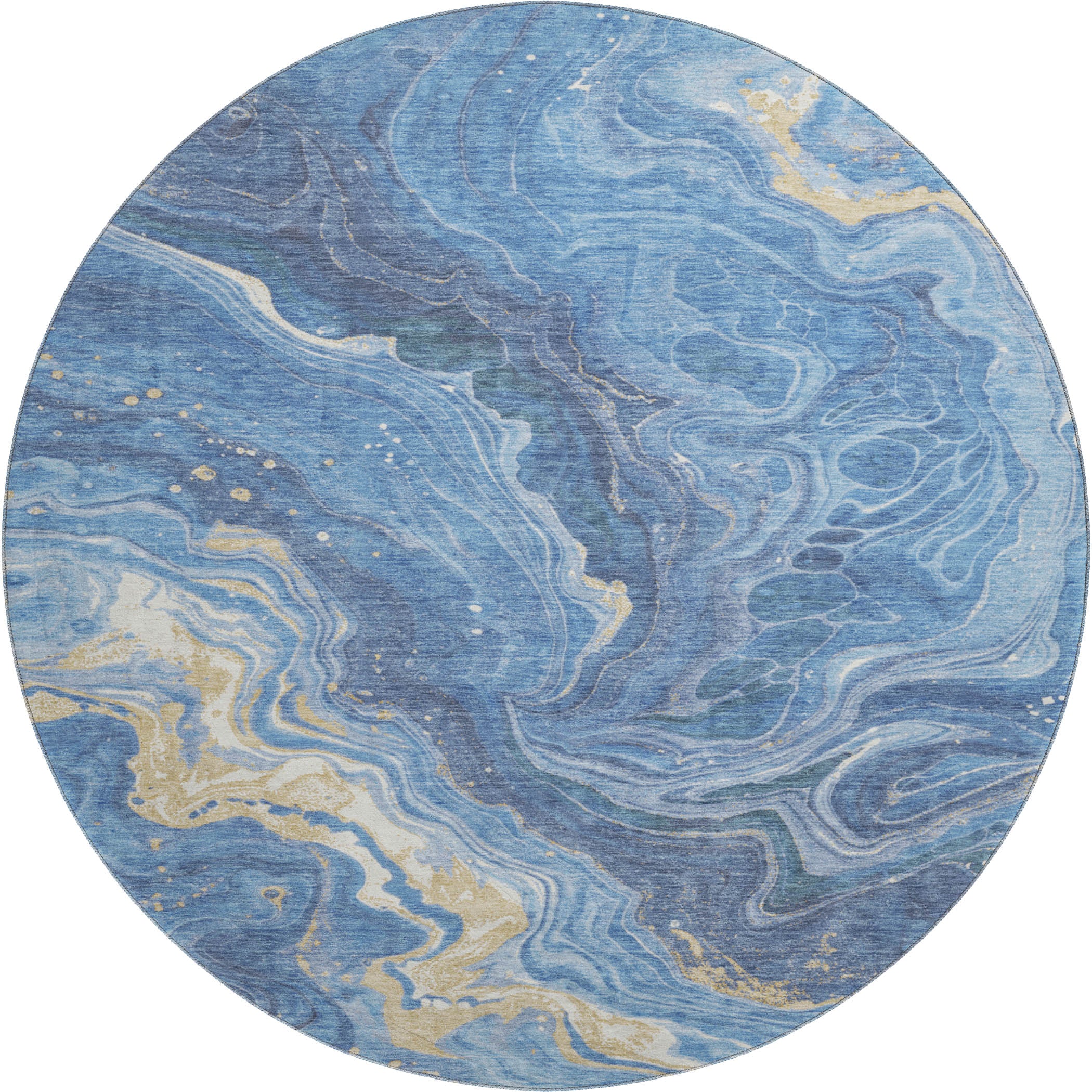 Lima Machine Washable Transitional Blue Rug 8' x 8' #shape_Round