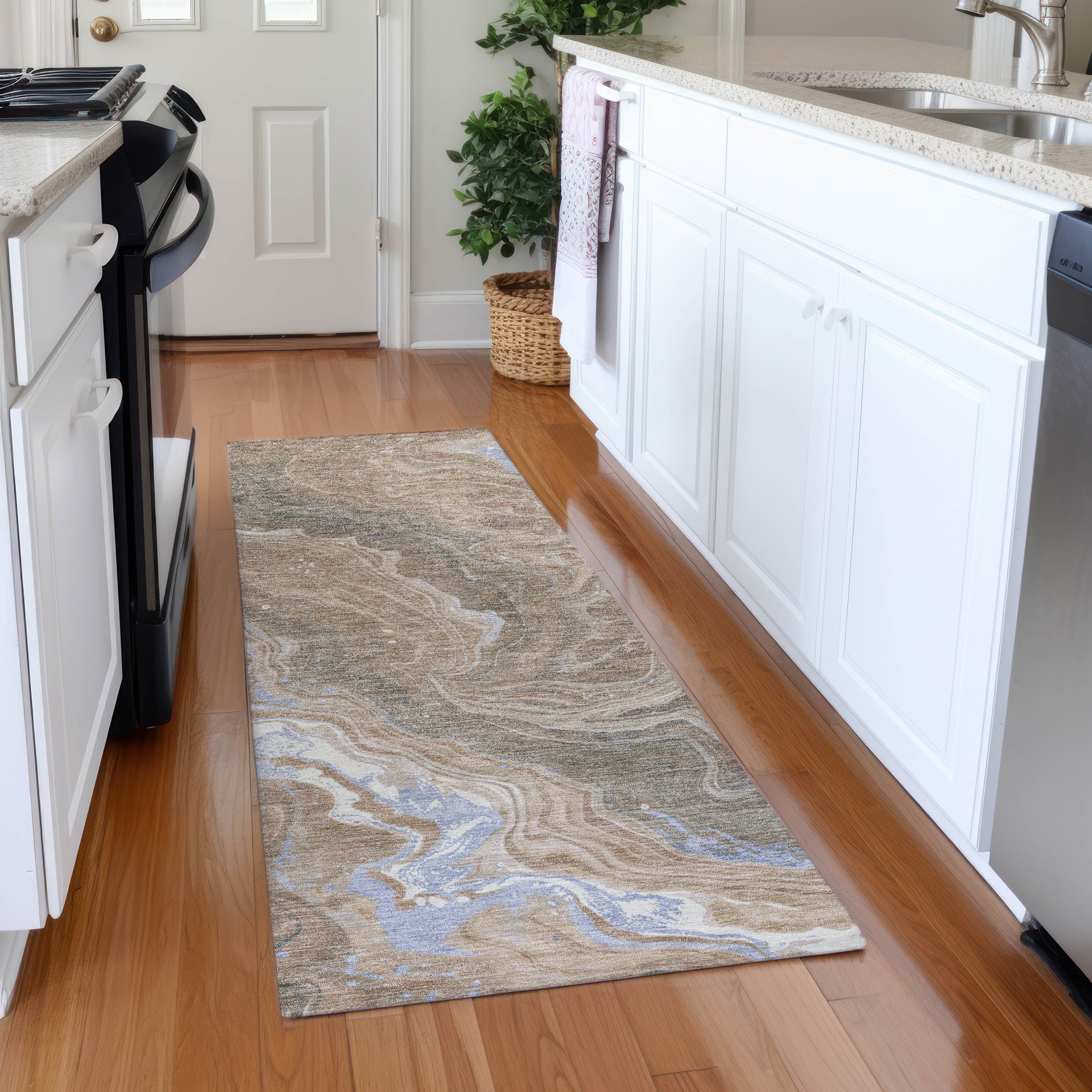 Lima Machine Washable Transitional Taupe Brown Rug 2'3" x 7'6" #shape_Runner