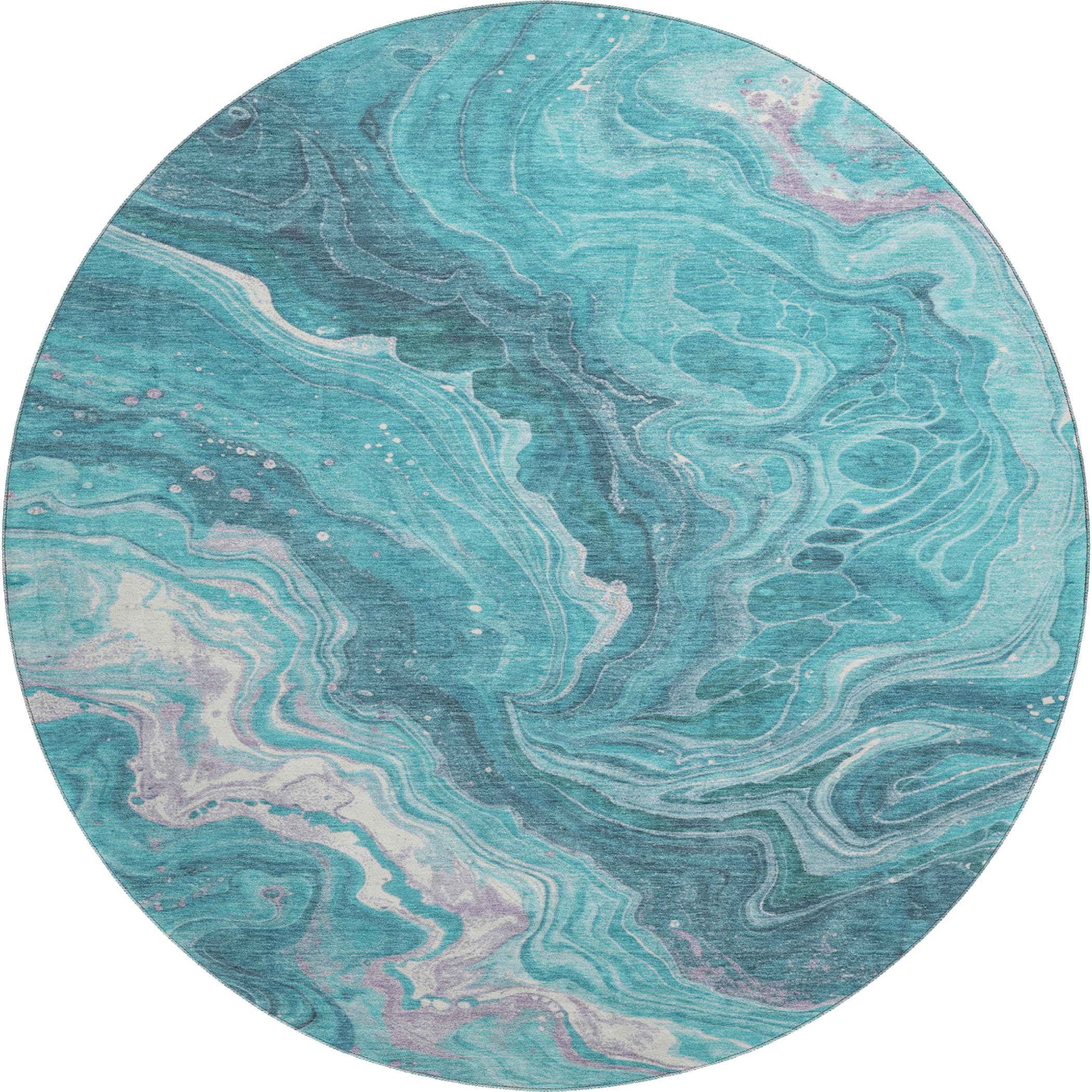 Lima Machine Washable Transitional Teal Rug 8' x 8' #shape_Round