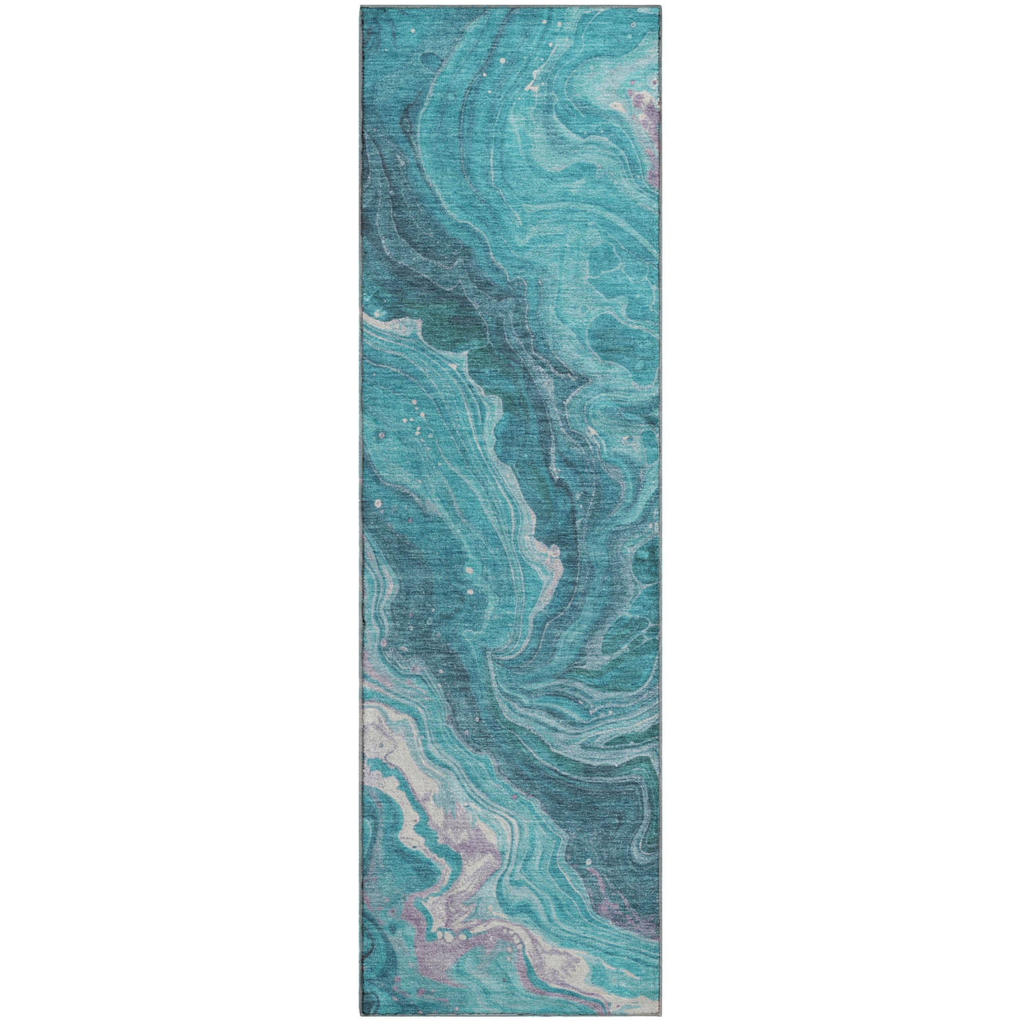 Lima Machine Washable Transitional Teal Rug 2'3" x 7'6" #shape_Runner