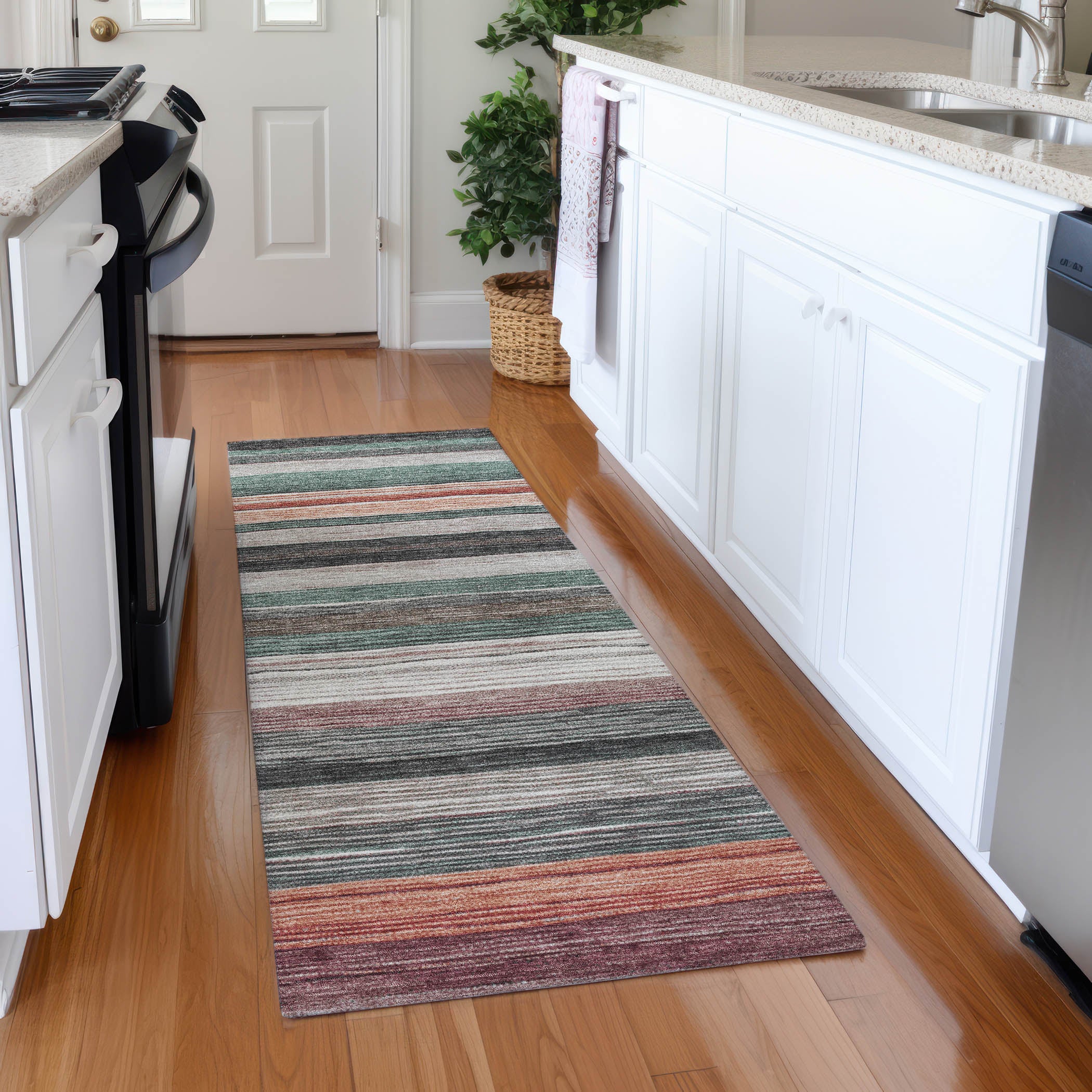 Baku Machine Washable Transitional Seafoam Blue Rug 2'3" x 7'6" #shape_Runner