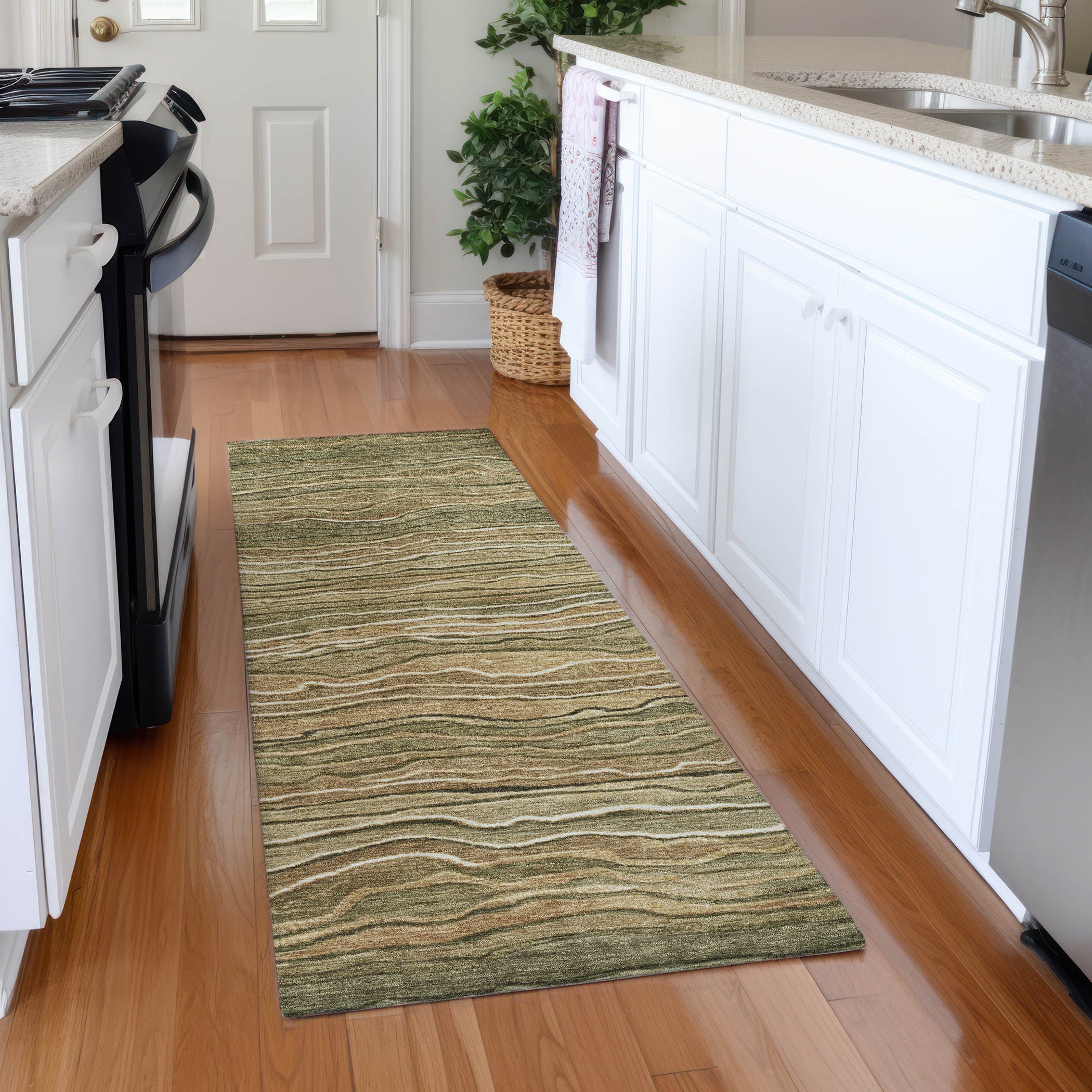 Lisbon Machine Washable Transitional Fern Green Rug 2'3" x 7'6" #shape_Runner