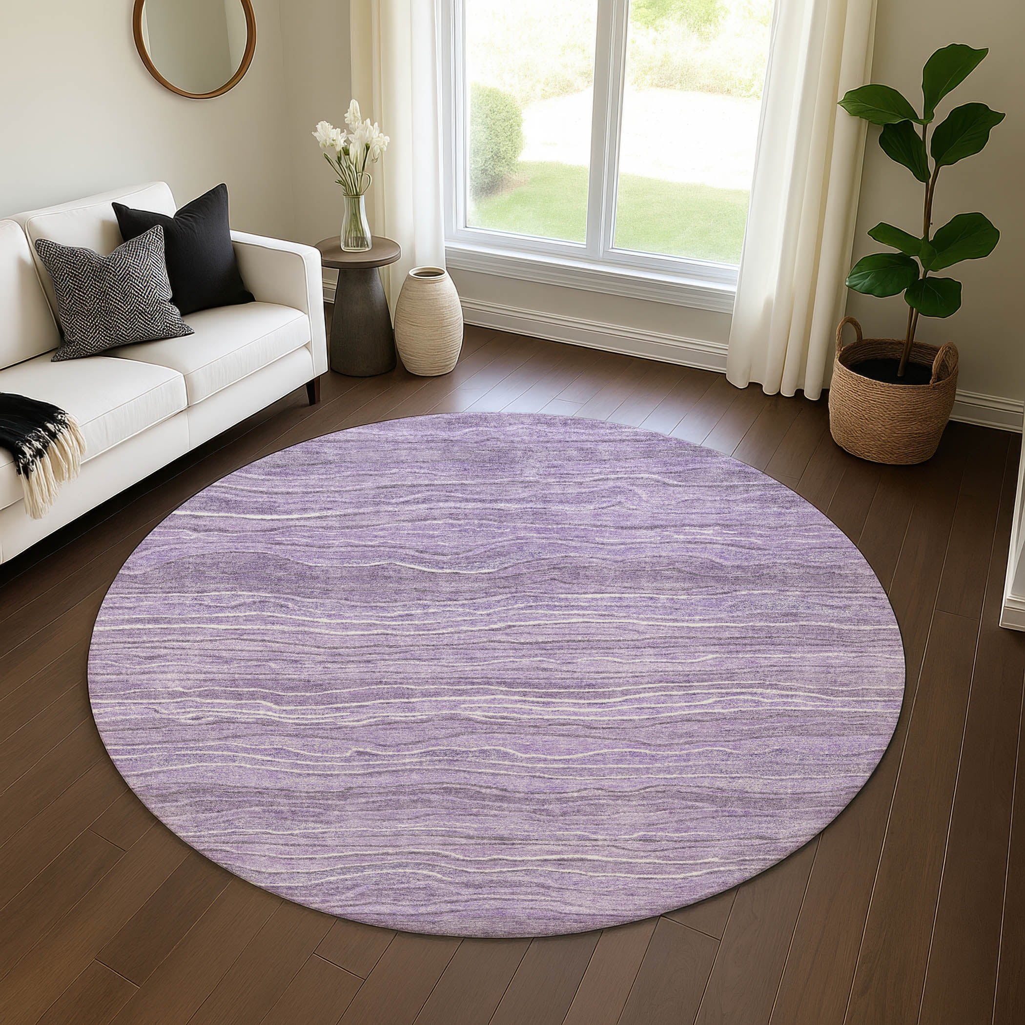 Lisbon Machine Washable Transitional Purple Rug 8' x 8' #shape_Round