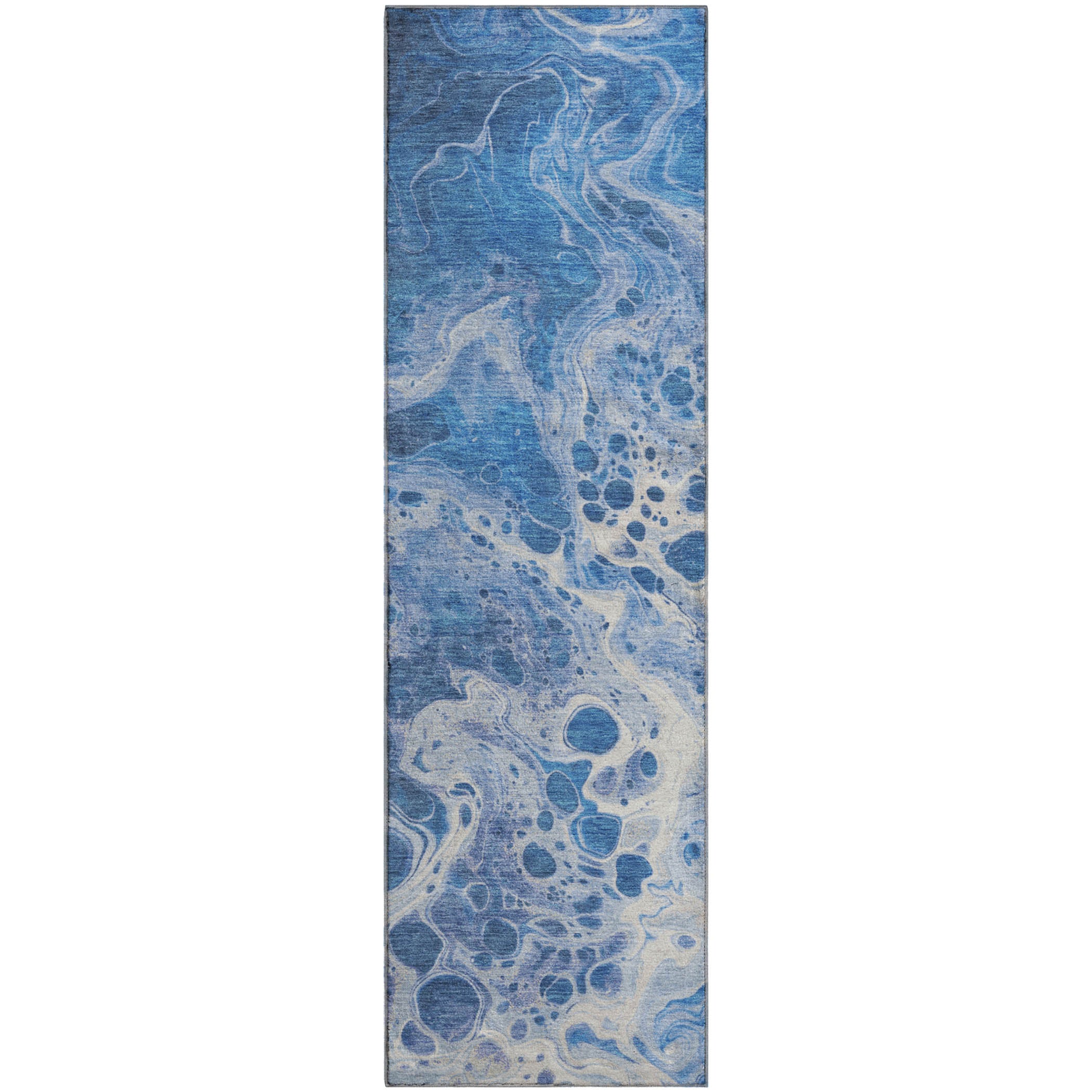 Bruges Machine Washable Transitional Navy Blue Rug 2'3" x 7'6" #shape_Runner