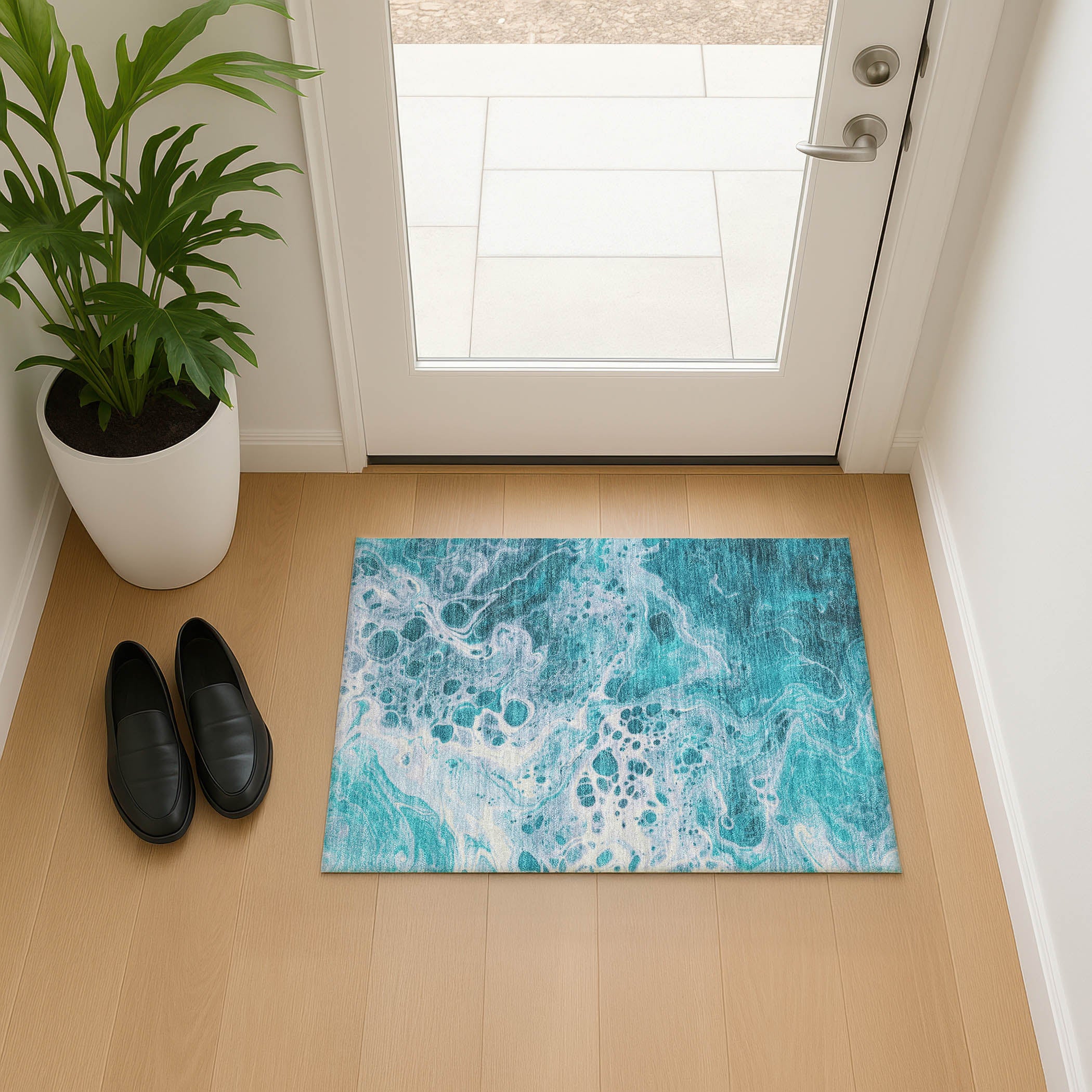 Bruges Machine Washable Transitional Teal Rug 1'8" x 2'6" #shape_Rectangle