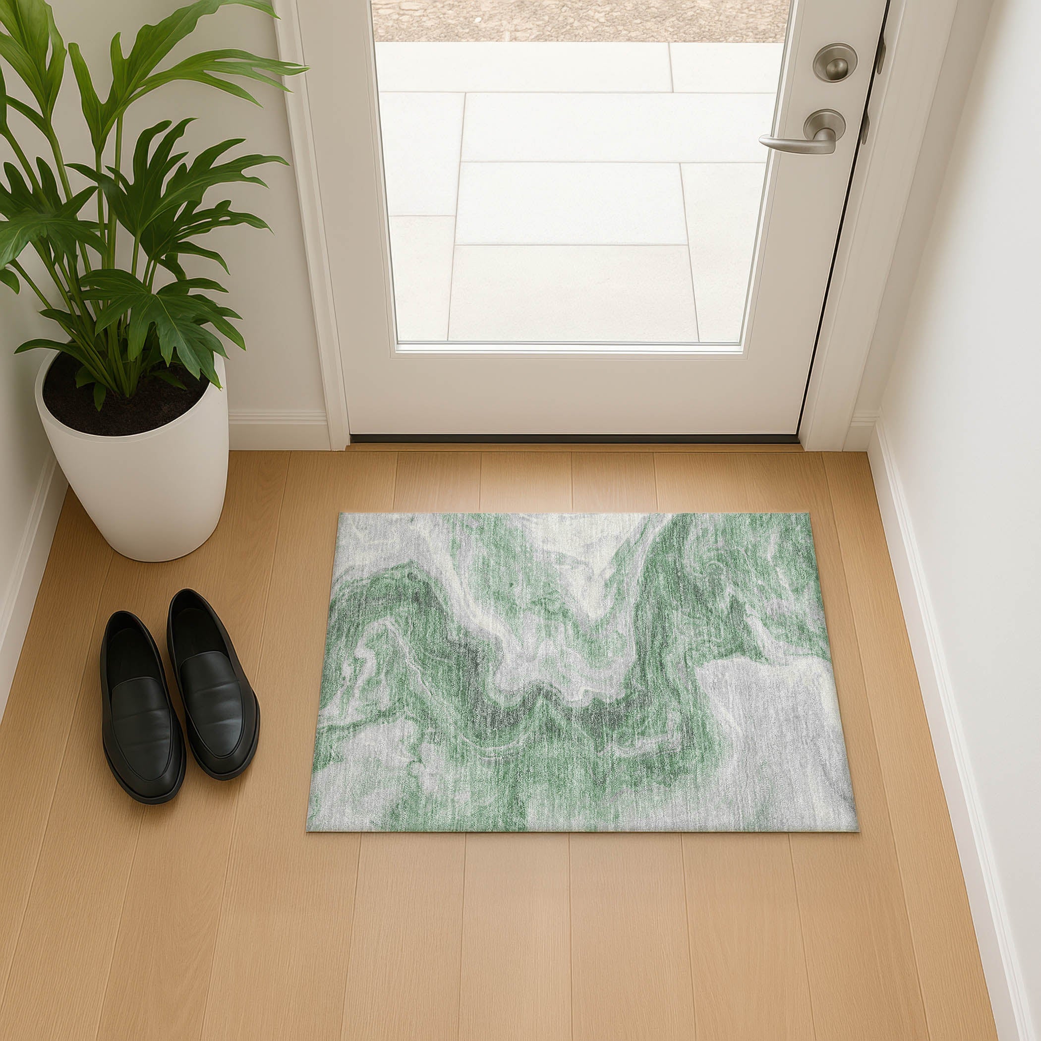 Reykjavik Machine Washable Transitional Green Rug 1'8" x 2'6" #shape_Rectangle