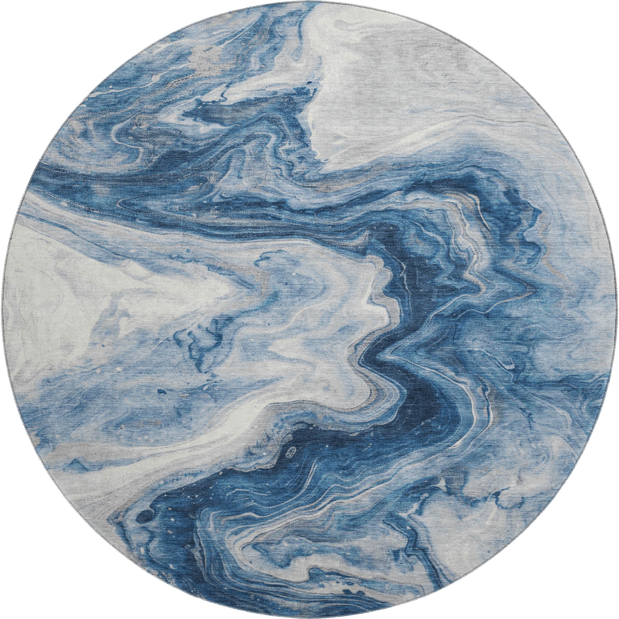 Reykjavik Machine Washable Transitional Navy Blue Rug 8' x 8' #shape_Round