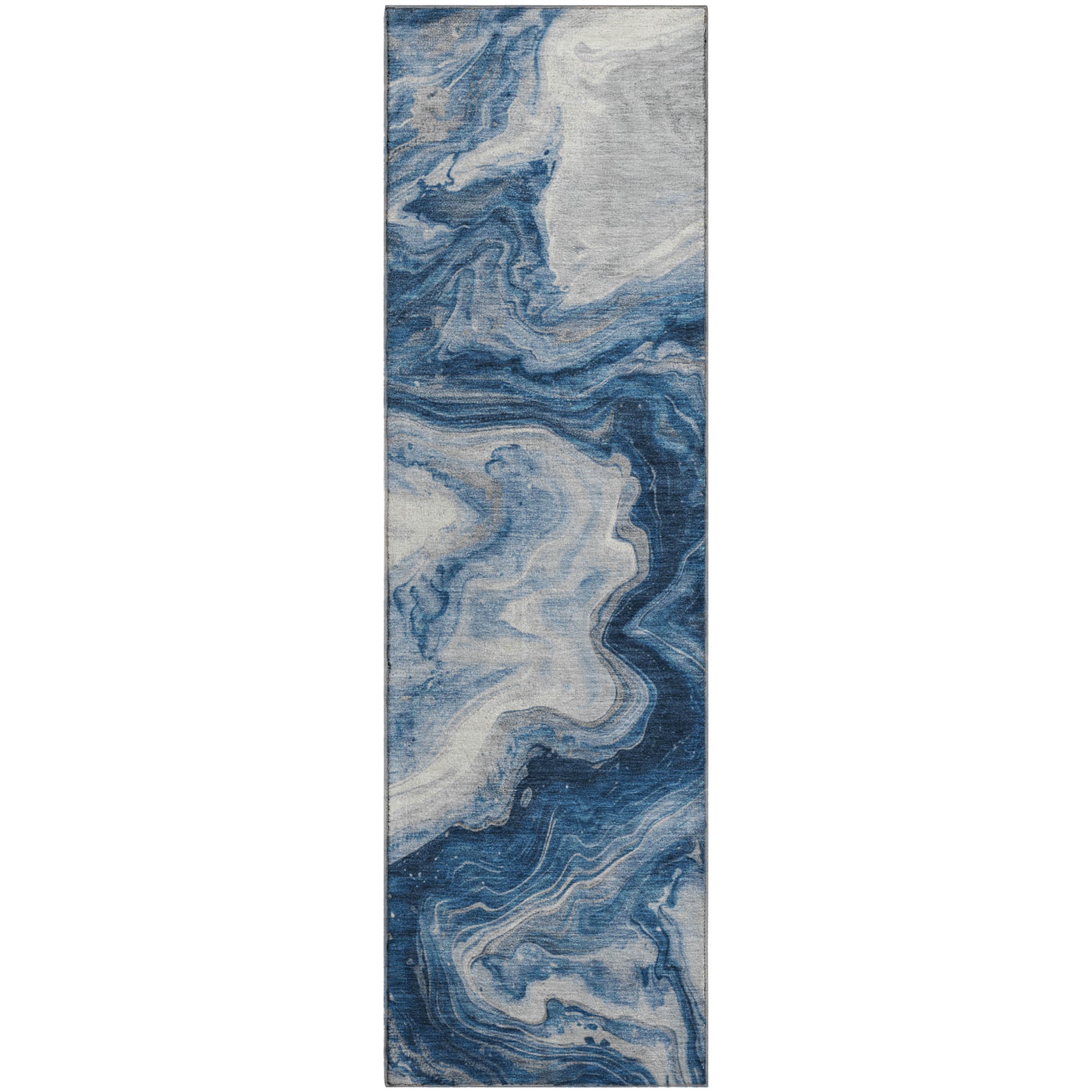Reykjavik Machine Washable Transitional Navy Blue Rug 2'3" x 7'6" #shape_Runner