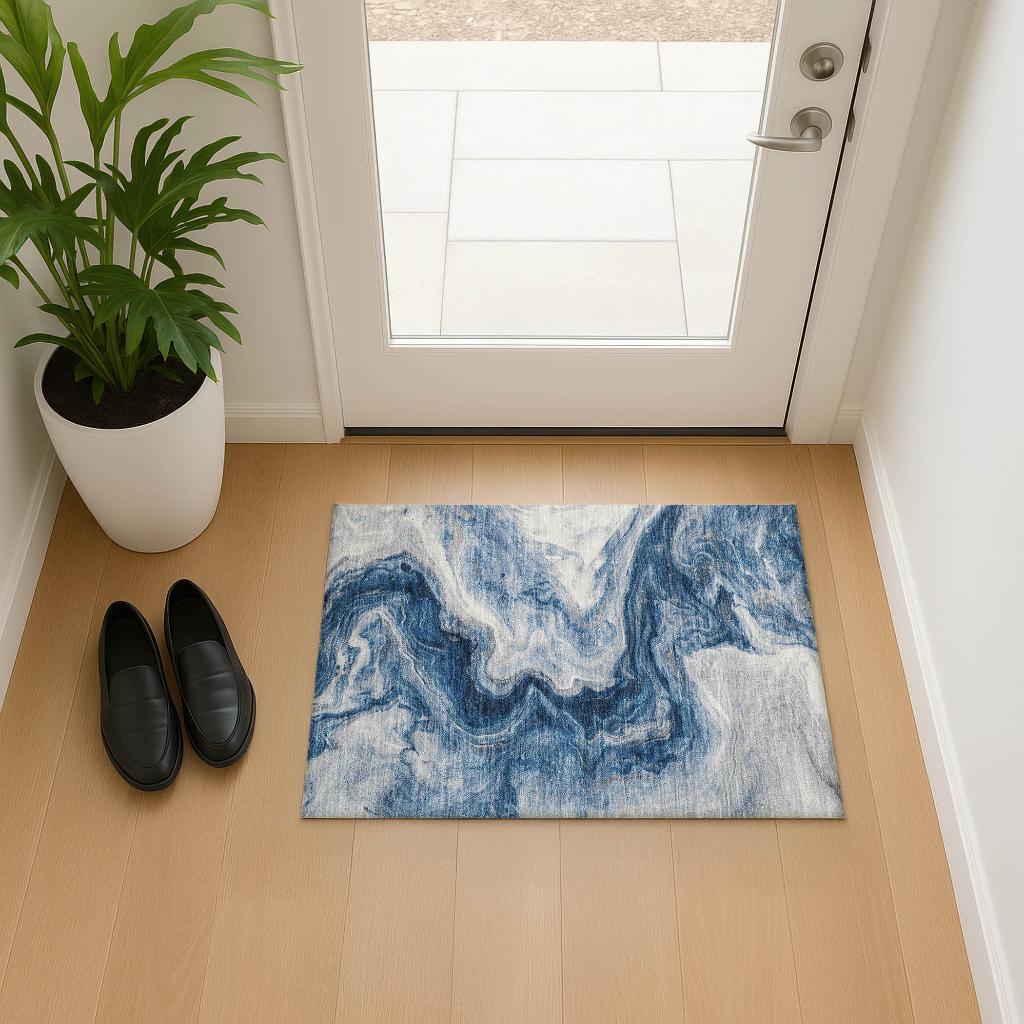 Reykjavik Machine Washable Transitional Navy Blue Rug 1'8" x 2'6" #shape_Rectangle