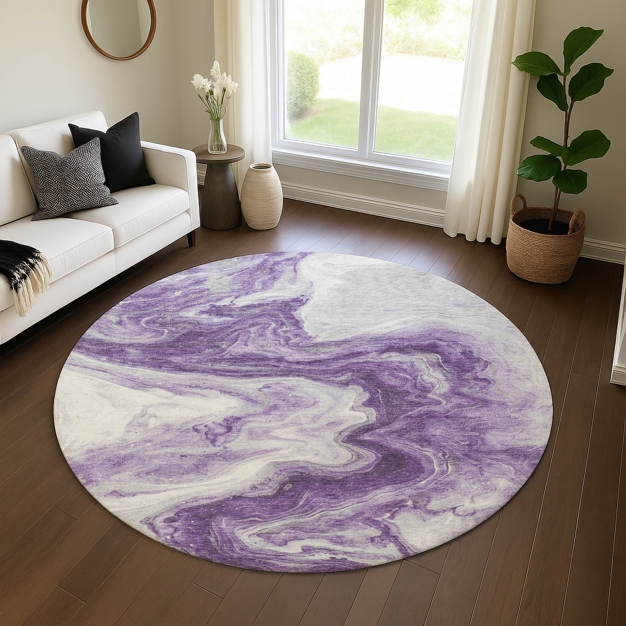 Reykjavik Machine Washable Transitional Purple Rug 8' x 8' #shape_Round
