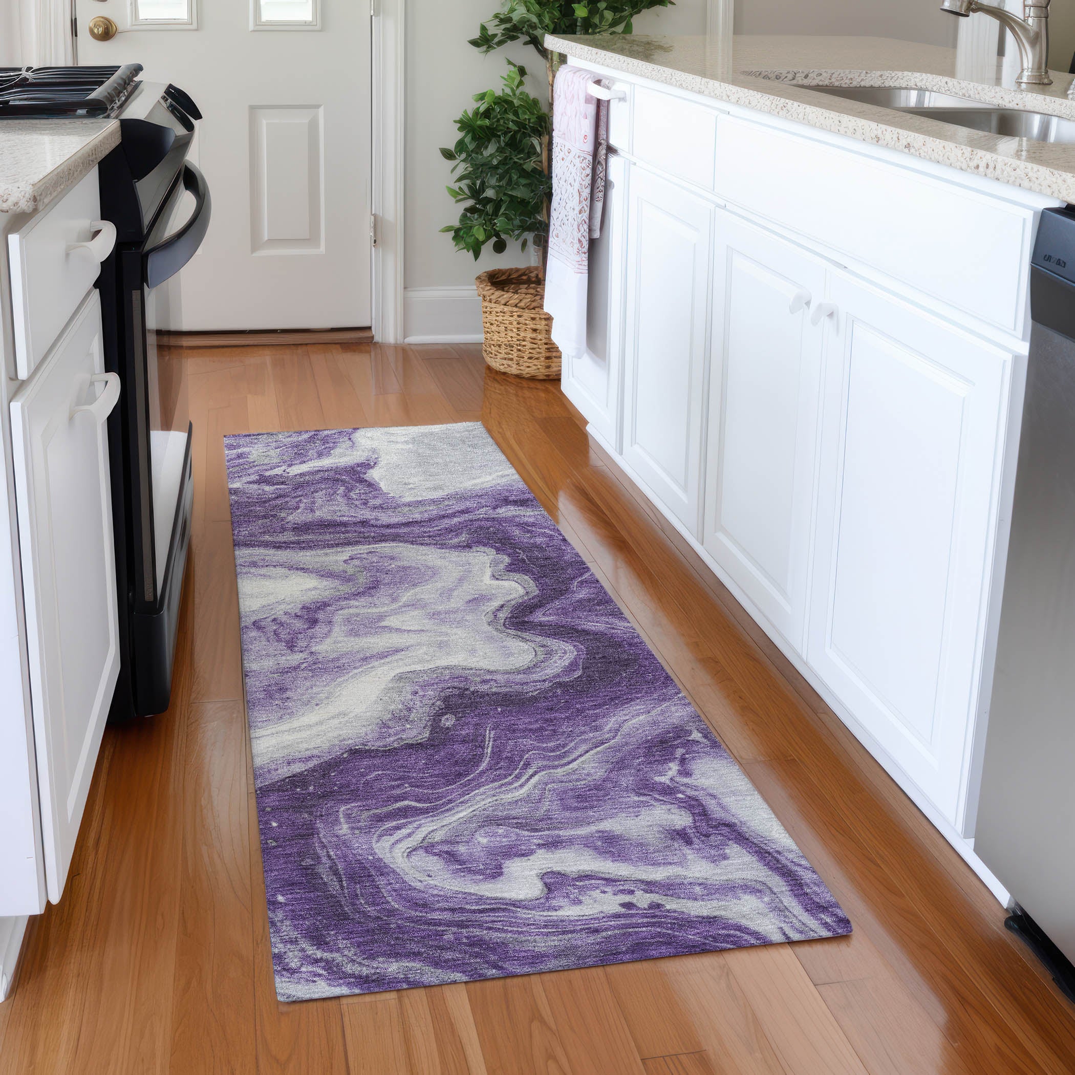 Reykjavik Machine Washable Transitional Purple Rug 2'3" x 7'6" #shape_Runner