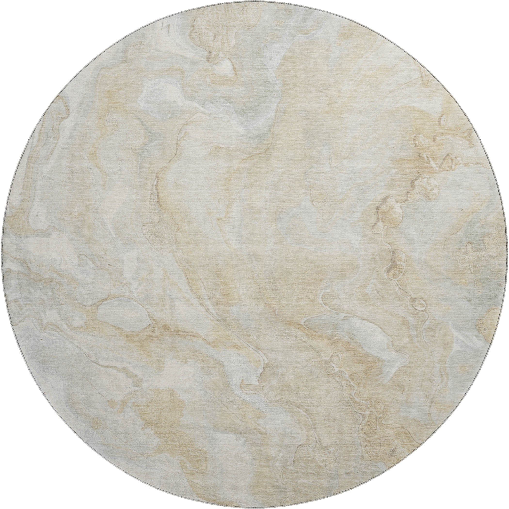 Santorini Machine Washable Transitional Beige Brown Rug 8' x 8' #shape_Round