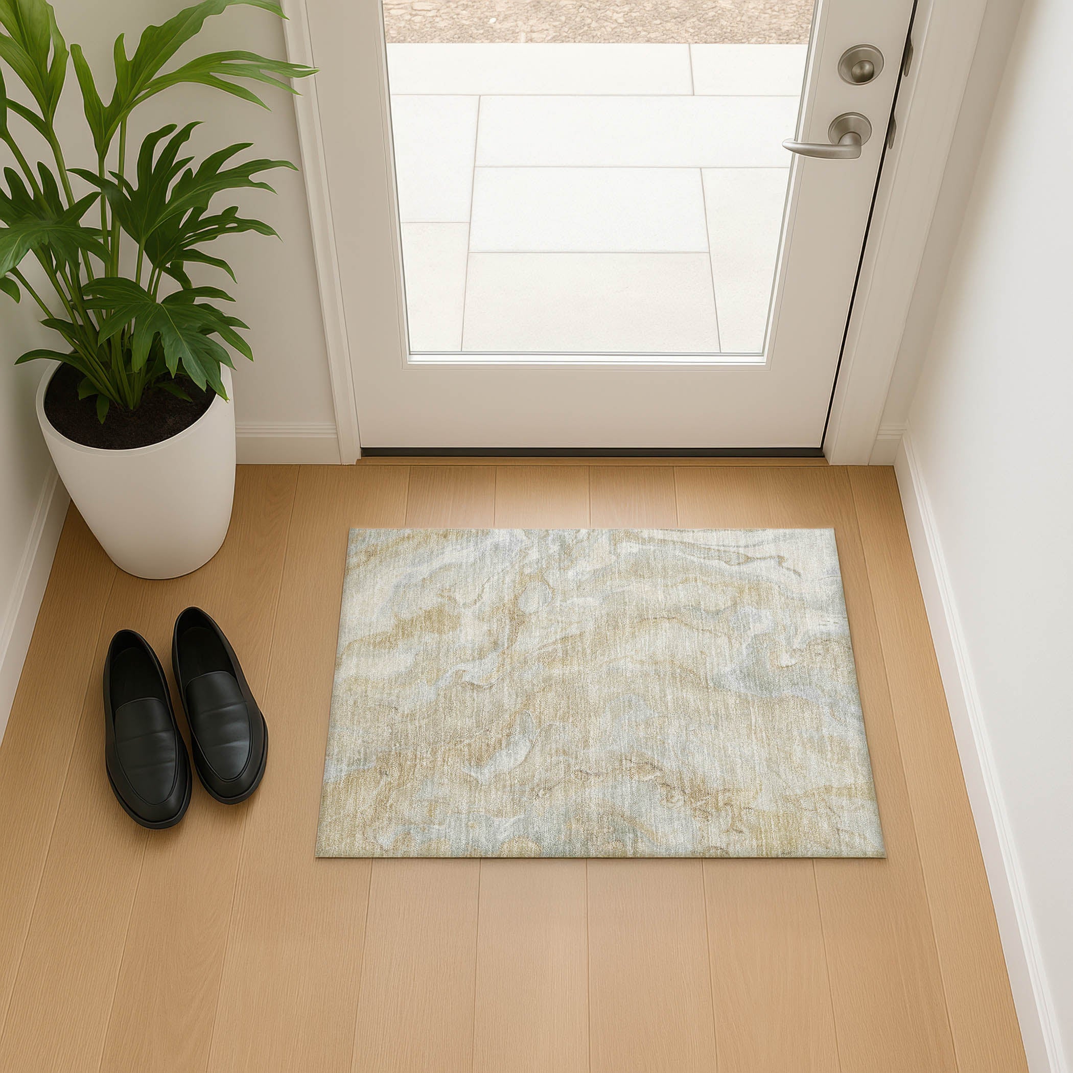 Santorini Machine Washable Transitional Beige Brown Rug 1'8" x 2'6" #shape_Rectangle