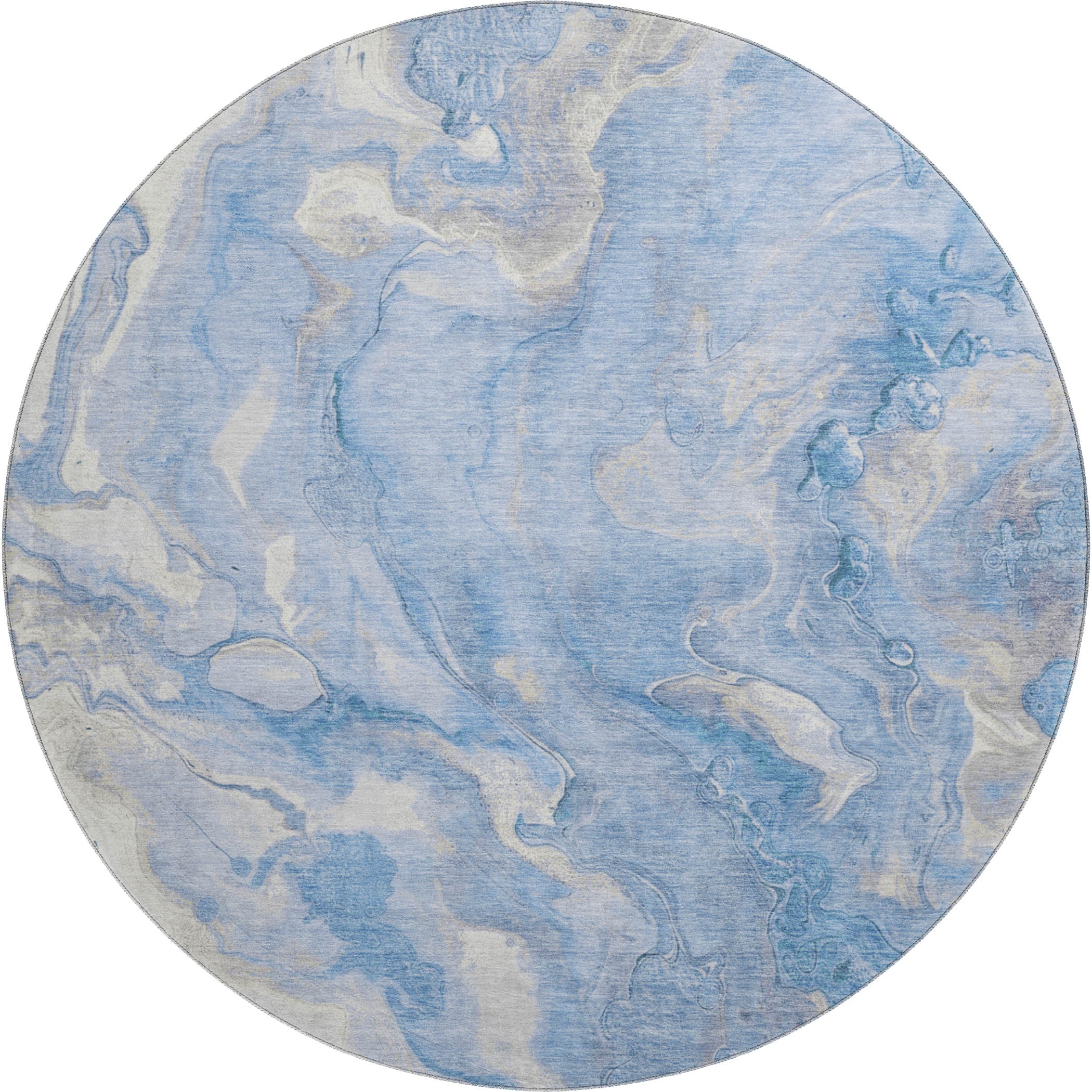 Santorini Machine Washable Transitional Blue Rug 8' x 8' #shape_Round