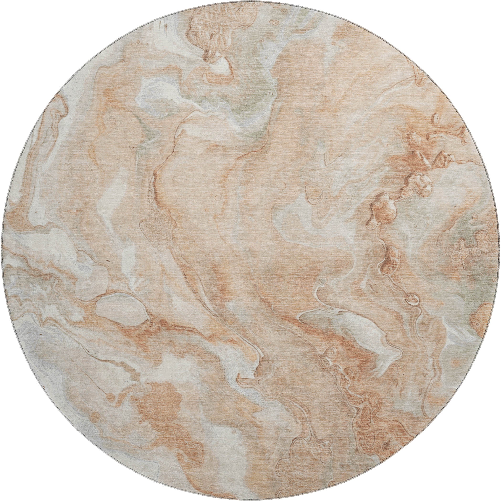 Santorini Machine Washable Transitional Salmon Orange Rug 8' x 8' #shape_Round