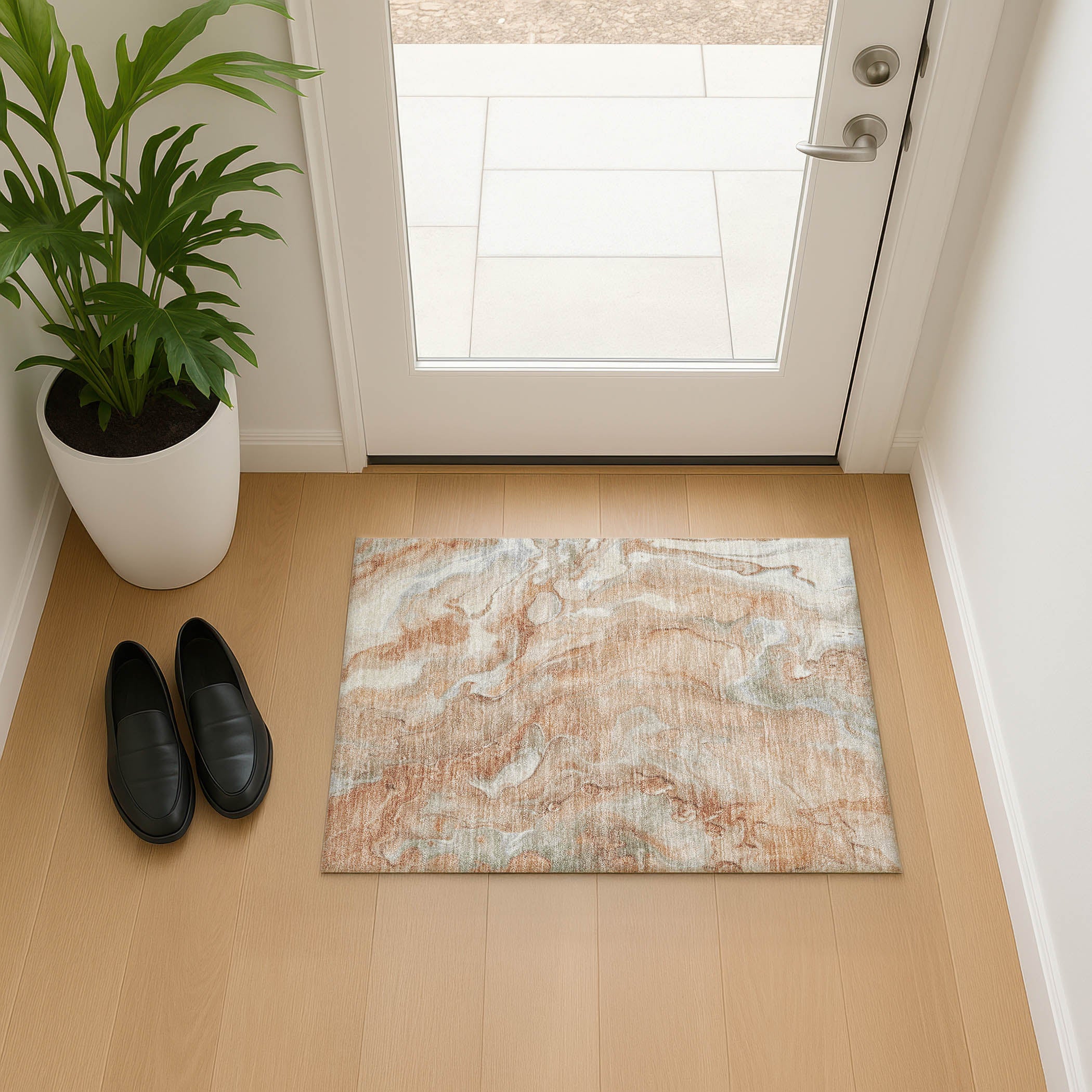 Santorini Machine Washable Transitional Salmon Orange Rug 1'8" x 2'6" #shape_Rectangle