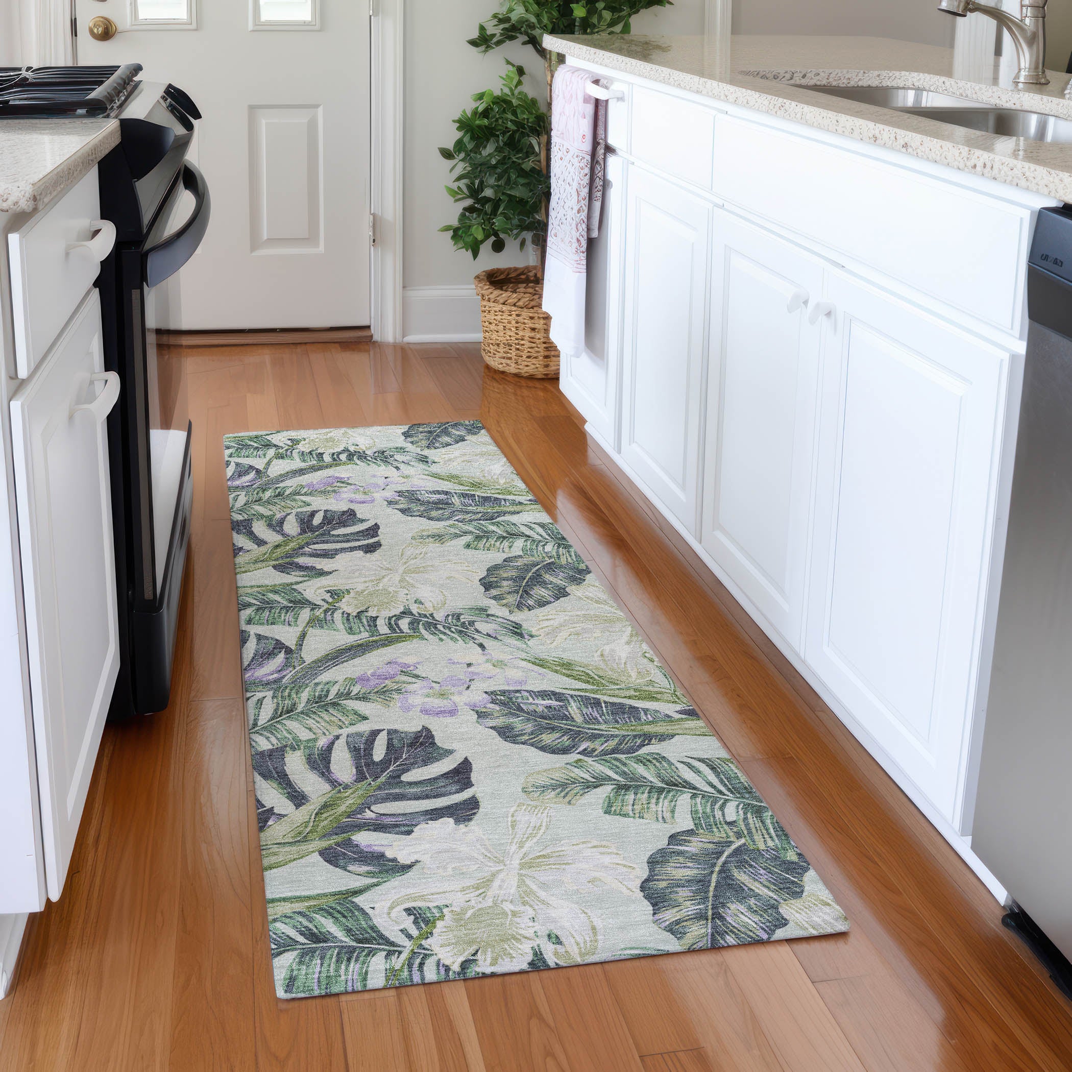 Dubrovnik Machine Washable Transitional Aloe Green Rug 2'3" x 7'6" #shape_Runner