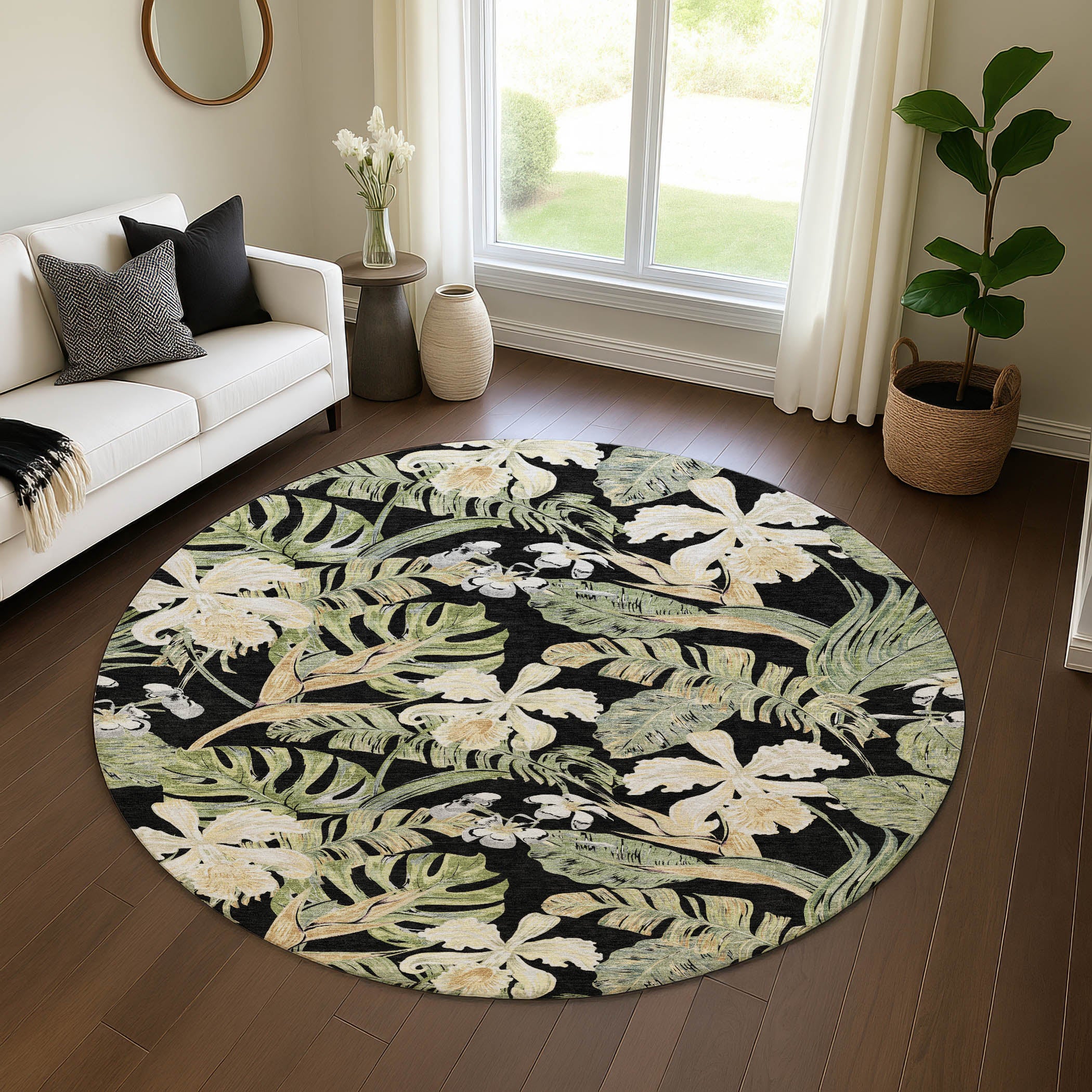Dubrovnik Machine Washable Transitional Black Rug 8' x 8' #shape_Round