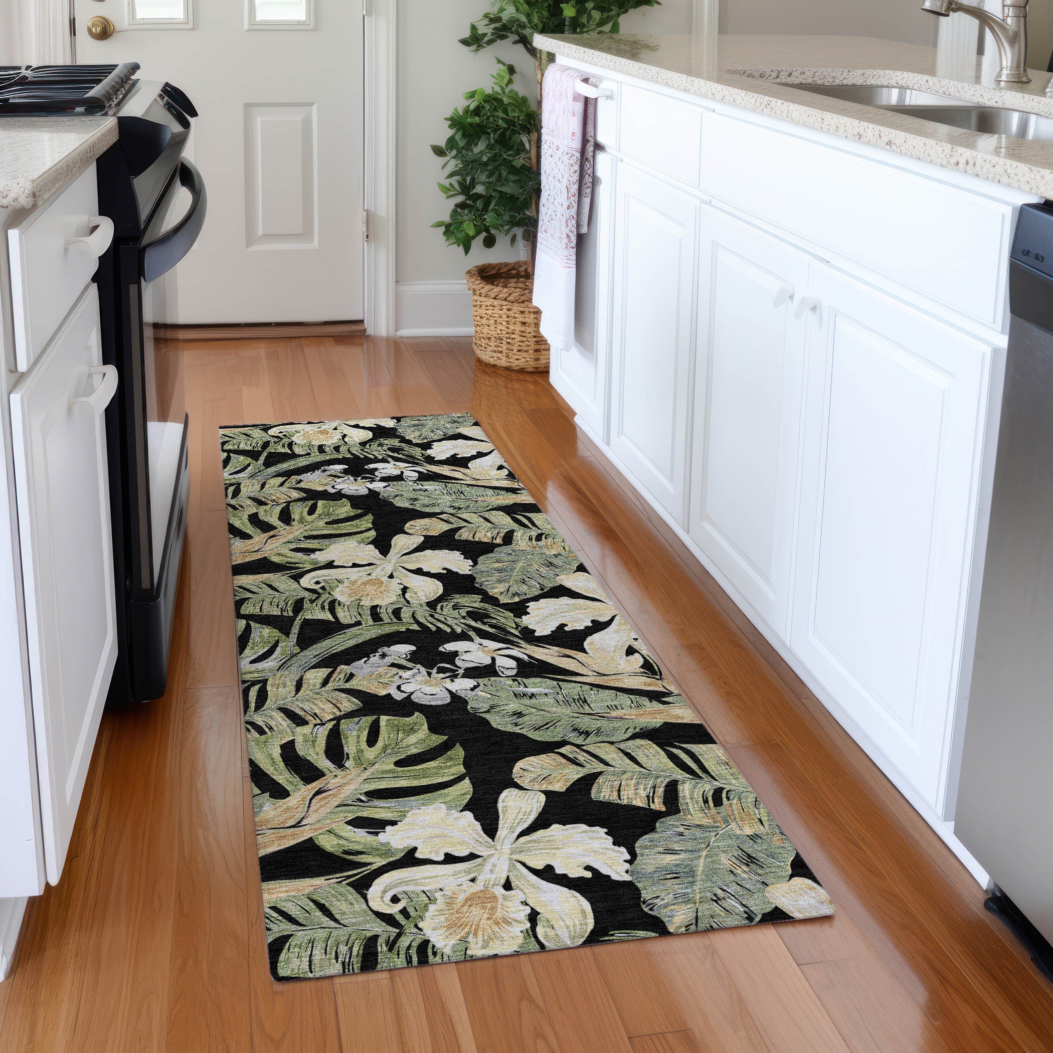 Dubrovnik Machine Washable Transitional Black Rug 2'3" x 7'6" #shape_Runner