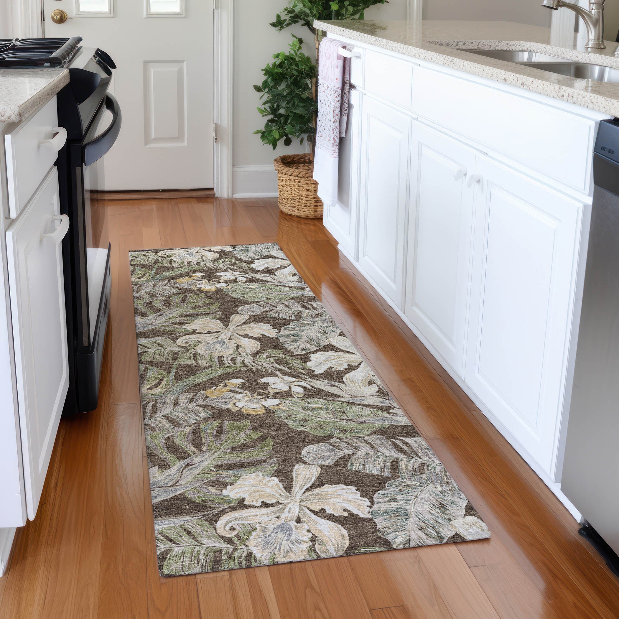 Dubrovnik Machine Washable Transitional Brown Rug 2'3" x 7'6" #shape_Runner