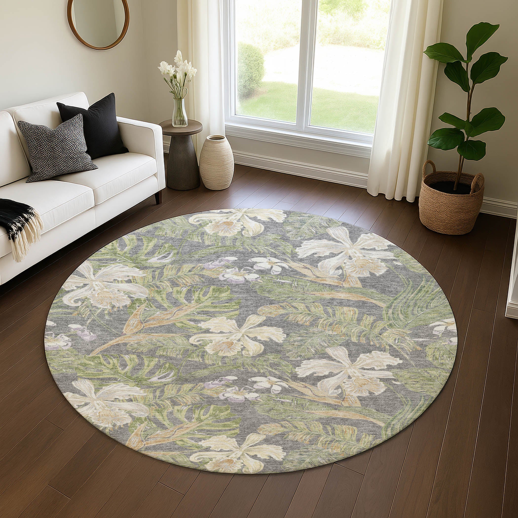 Dubrovnik Machine Washable Transitional Gray Rug 8' x 8' #shape_Round