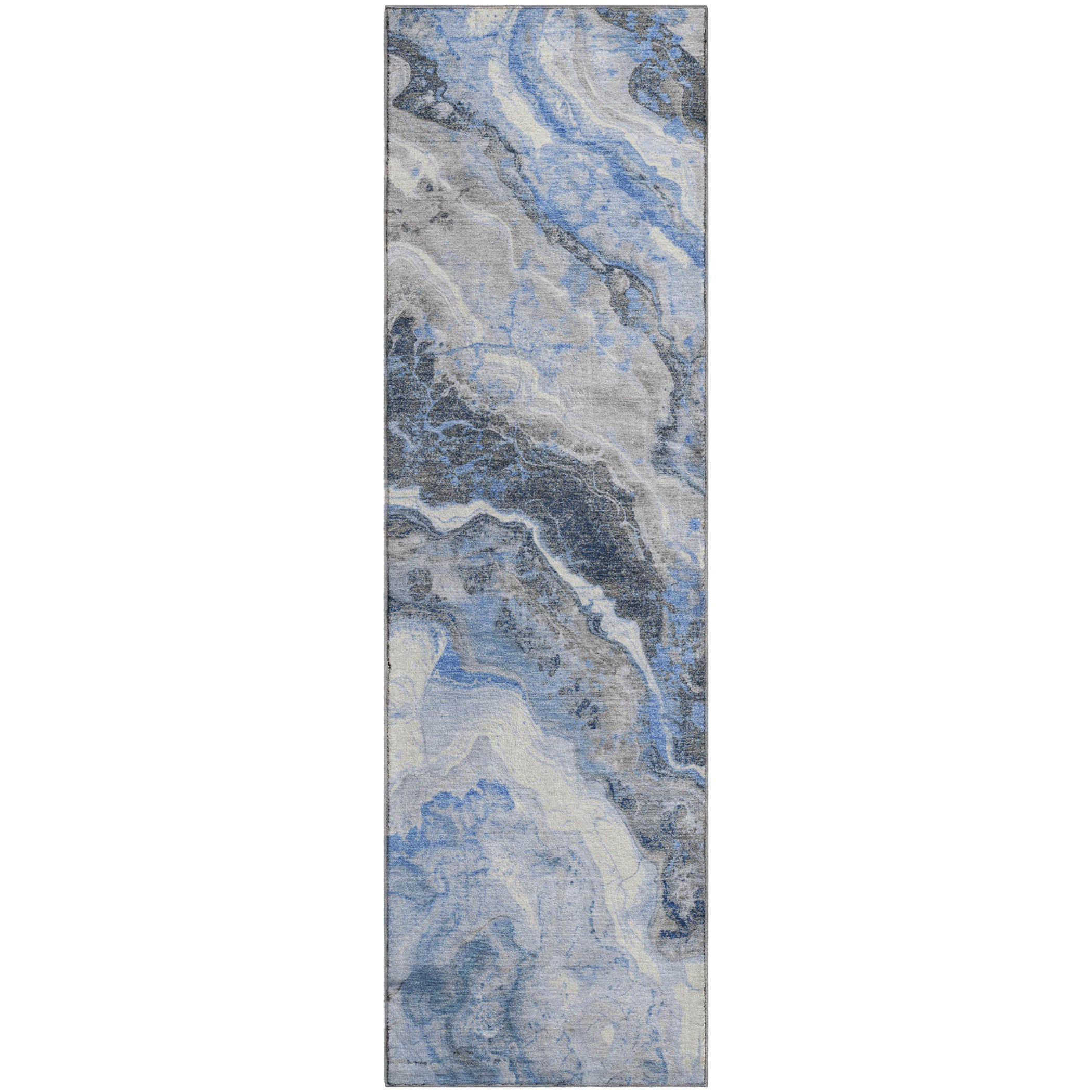 Reykjavik Machine Washable Transitional Blue Rug 2'3" x 7'6" #shape_Runner